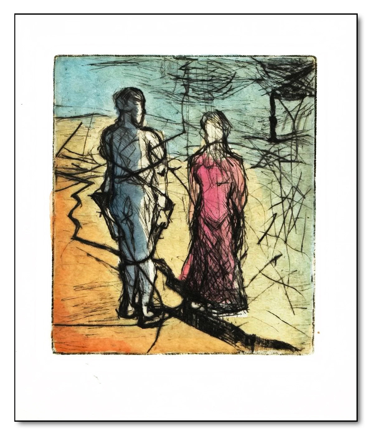 Begegnung II, Radierung coloriert