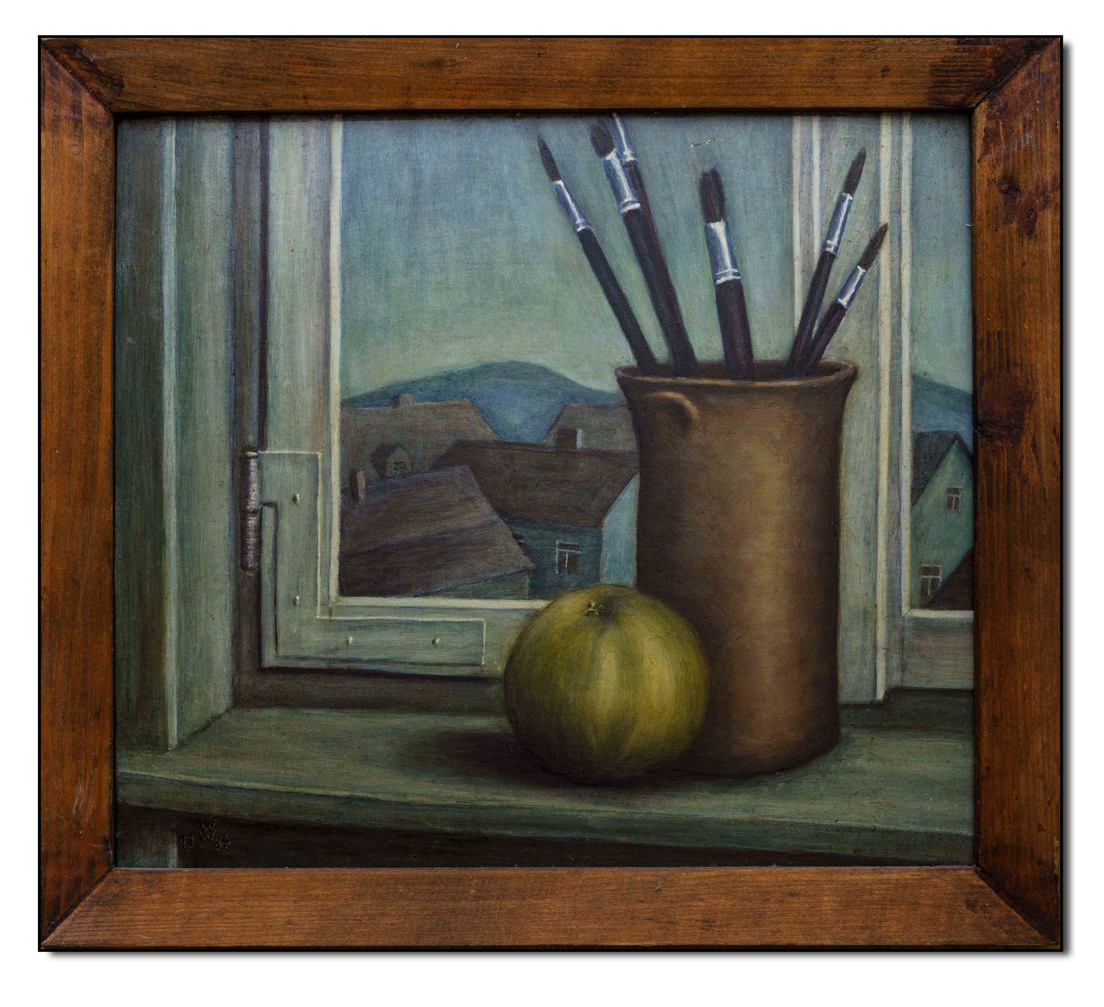 Atelierfenster, Eitempera und Öllasur