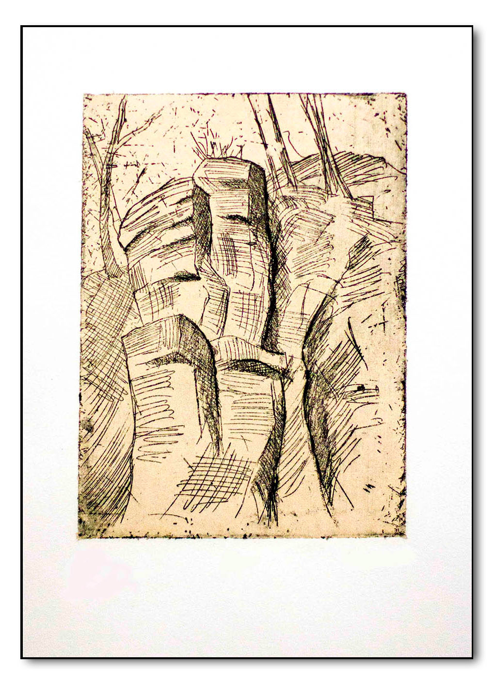 Kammerlöcher bei Geraberg II, Radierung auf Kaschurpapier