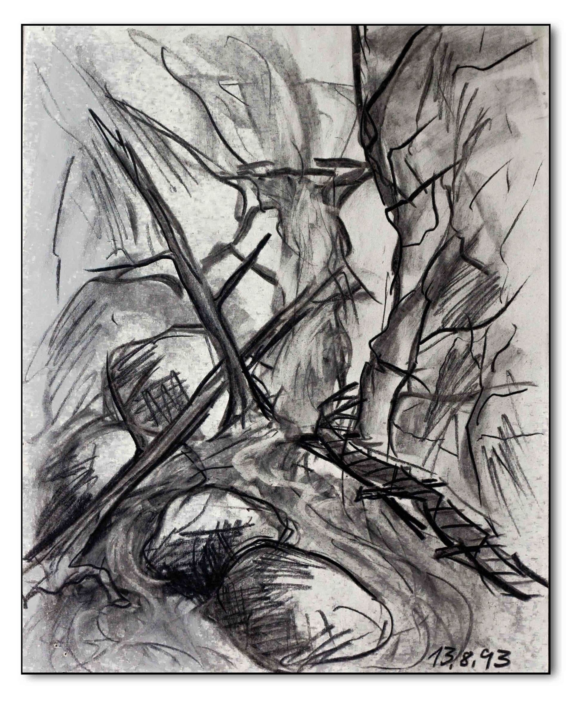 In der Pöllatschlucht, Kohlezeichnung