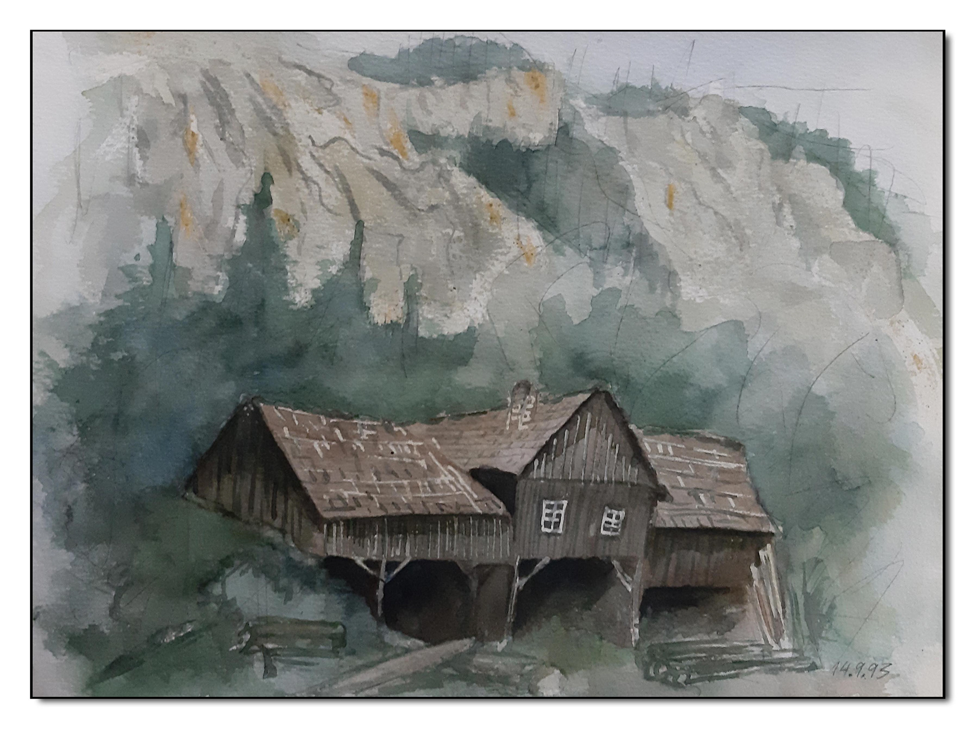 Sägemühle an der Pöllatschlucht bei Schwangau, Aquarell