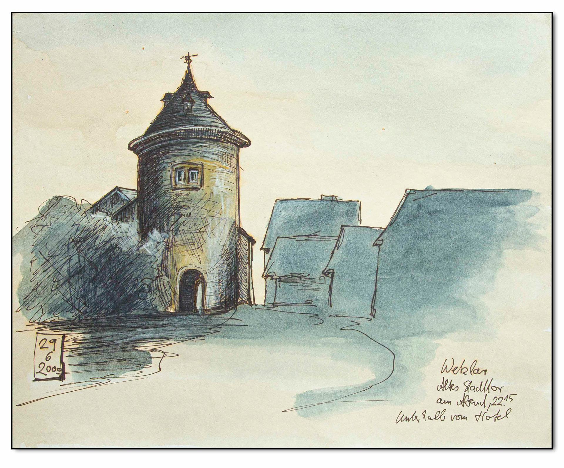 Stadttor in Wetzlar, Finliner Aquarell