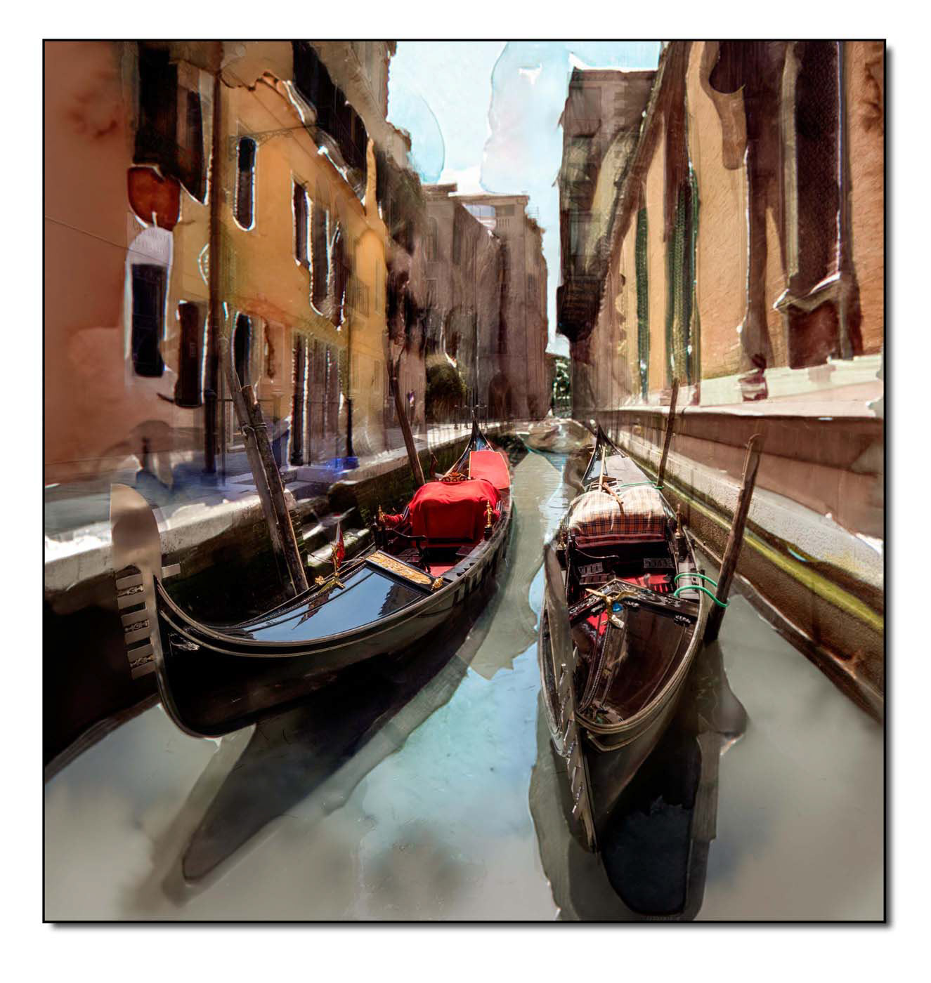 Zwei venezianische Gondeln in einem Seitenkanal, Digital Painting