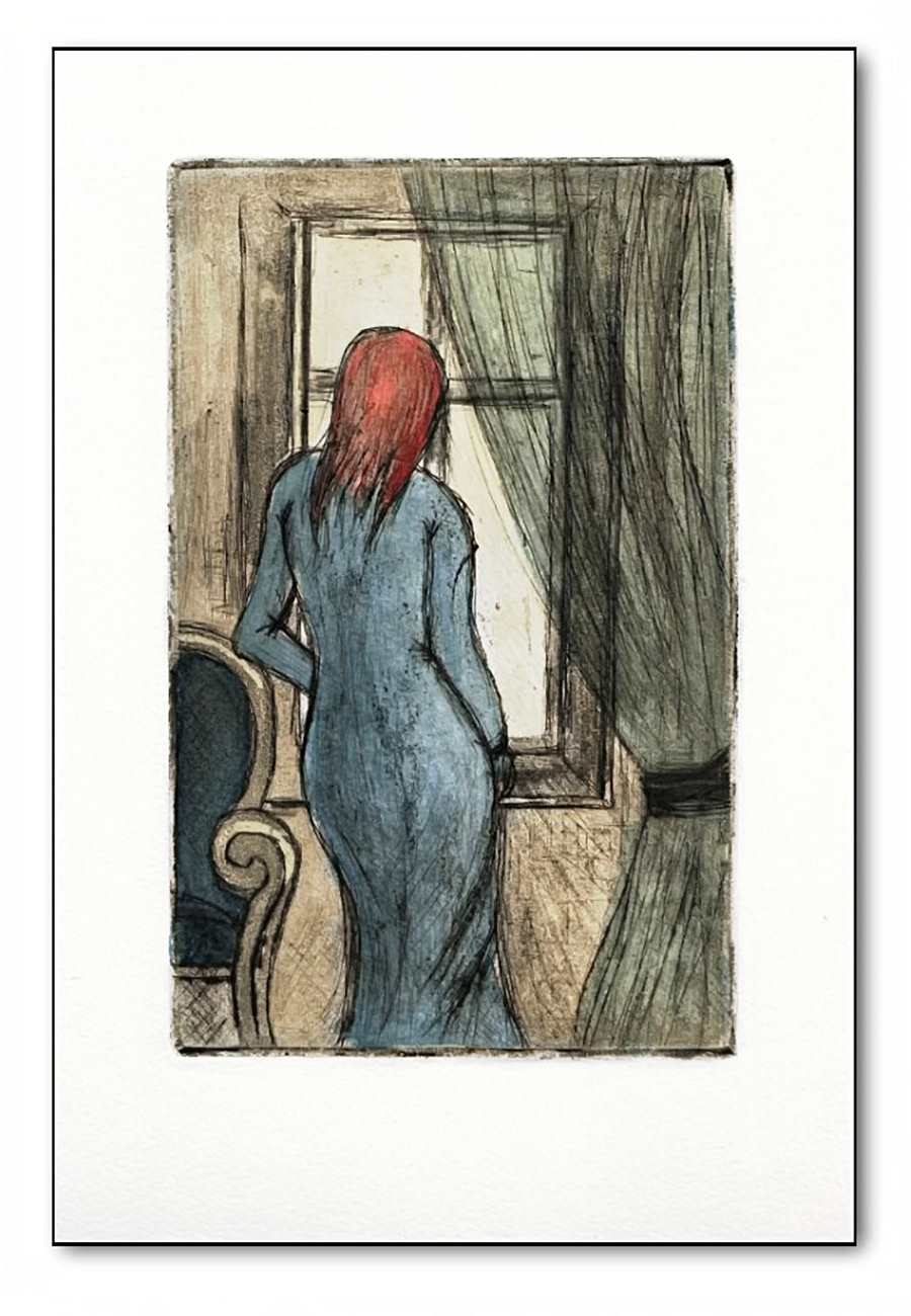 Am Fenster, Radierung coloriert