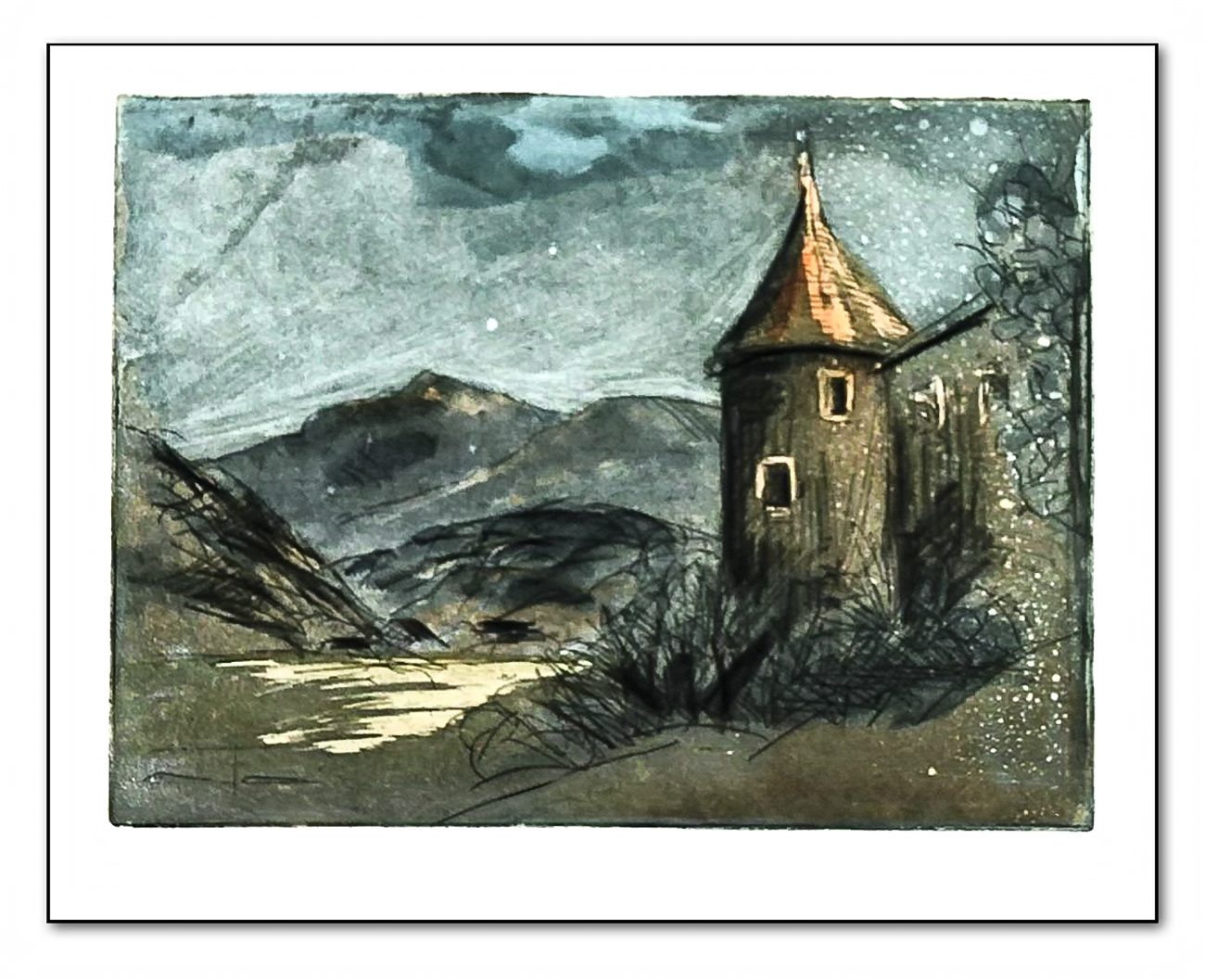 Am Château d’Aigle, Radierung coloriert