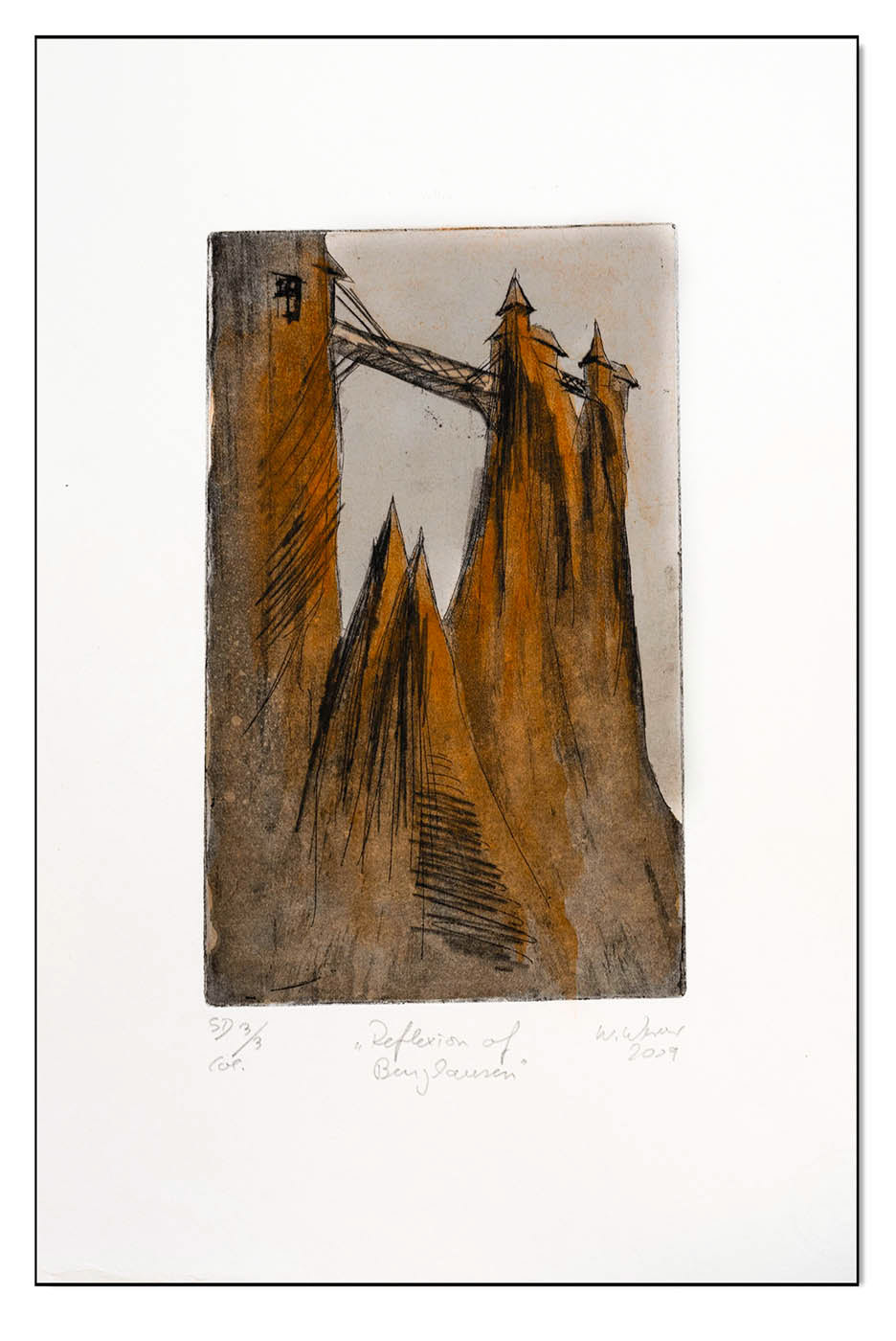 Reflection of Burghausen, Radierung coloriert