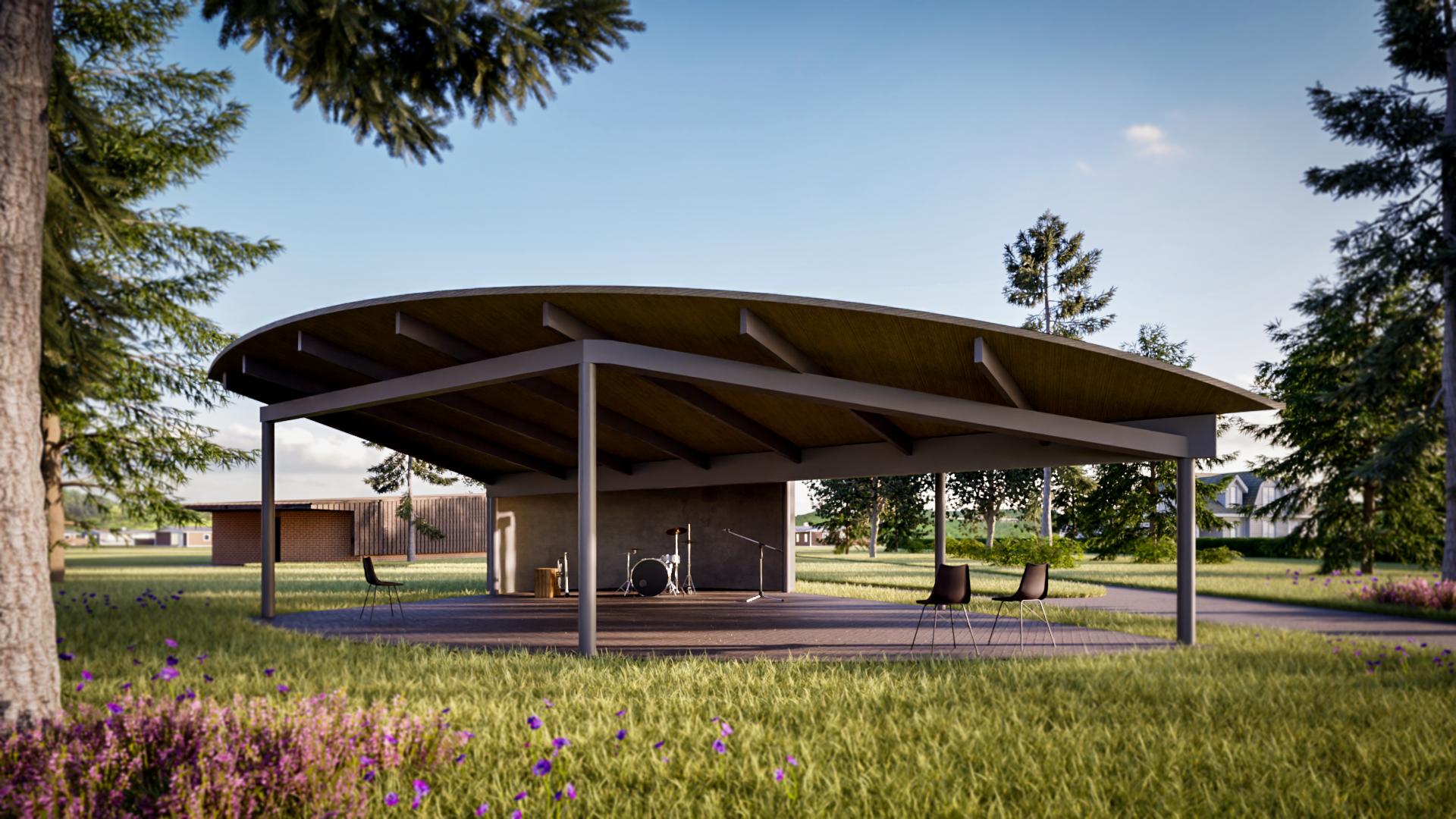 Exterior Perspective Rendering: View Toward Pavilion
