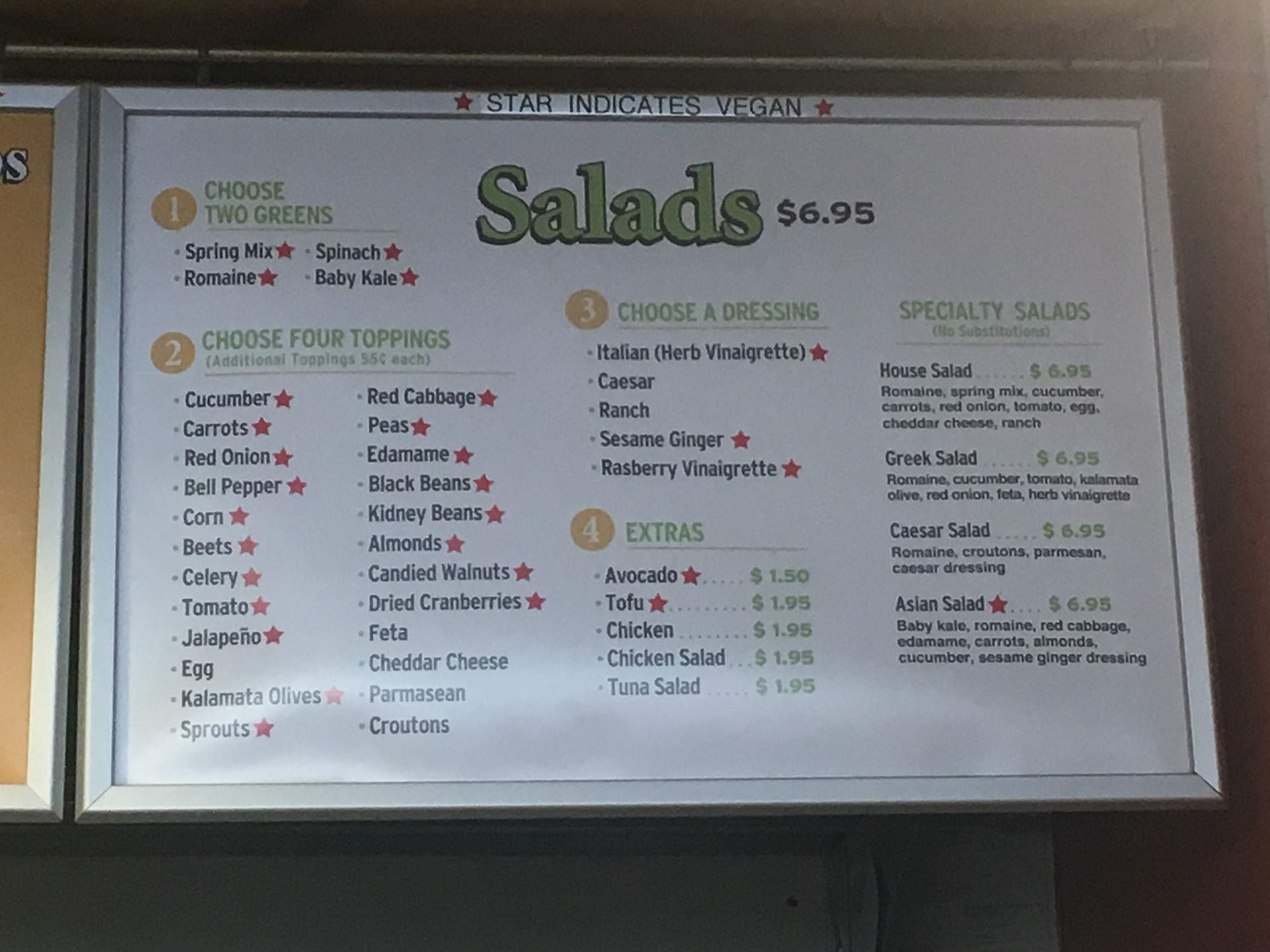 Previous Salads menu