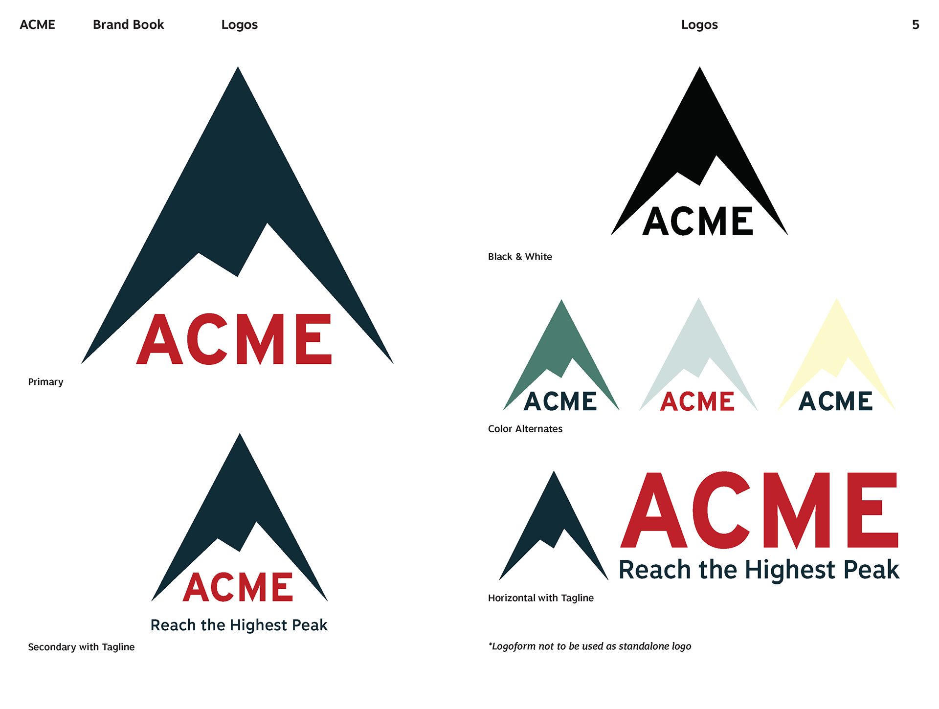 Brand book pages: logo pack for Acme