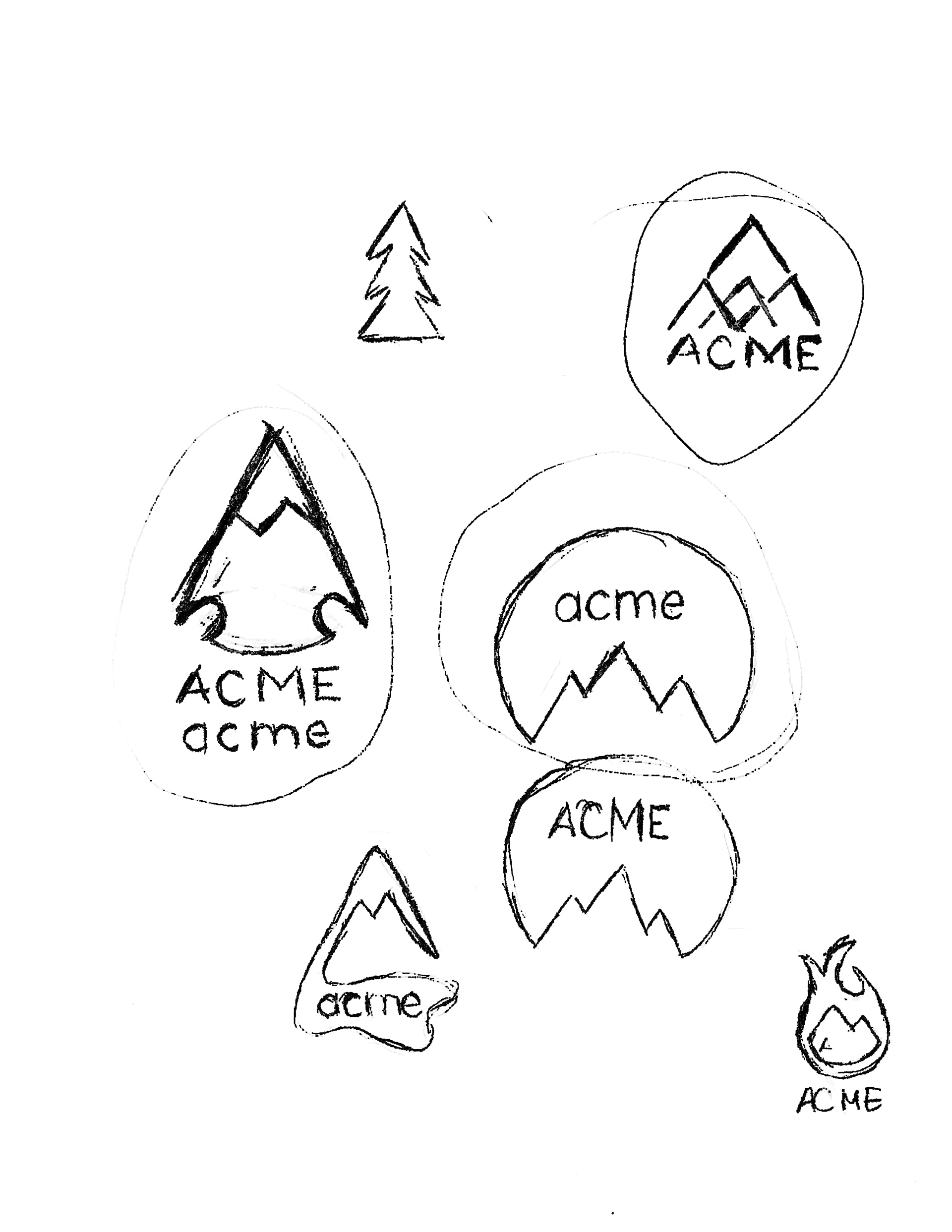 Preliminary logo sketches for Acme