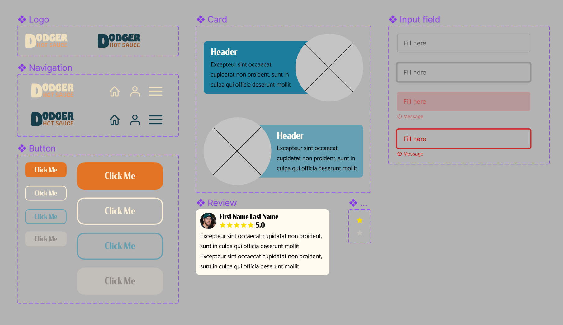 Components and their variants. Properties include light mode vs dark mode, active vs inactive, primary vs secondary, etc.