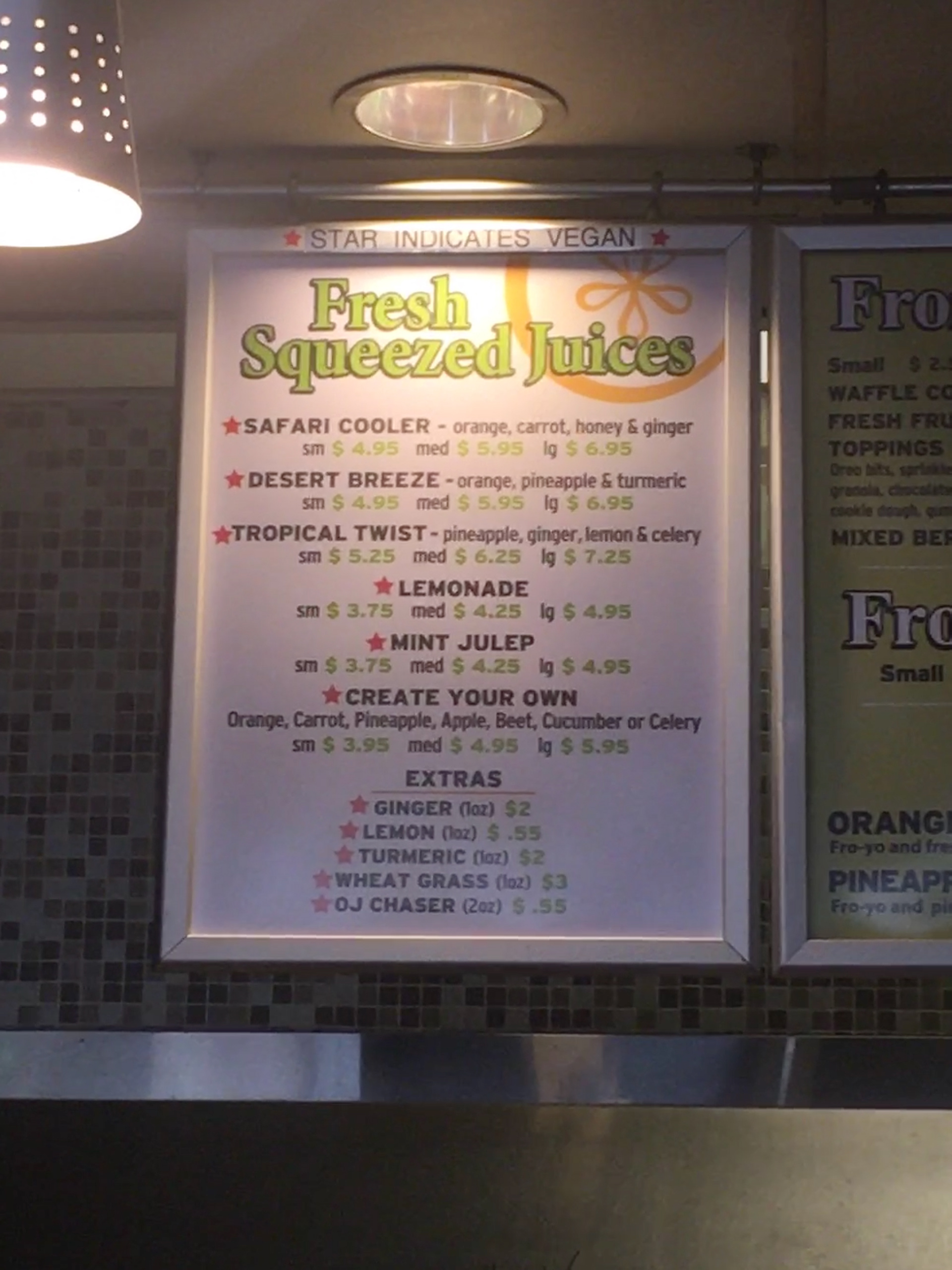 Previous Fresh Squeezed Juice menu