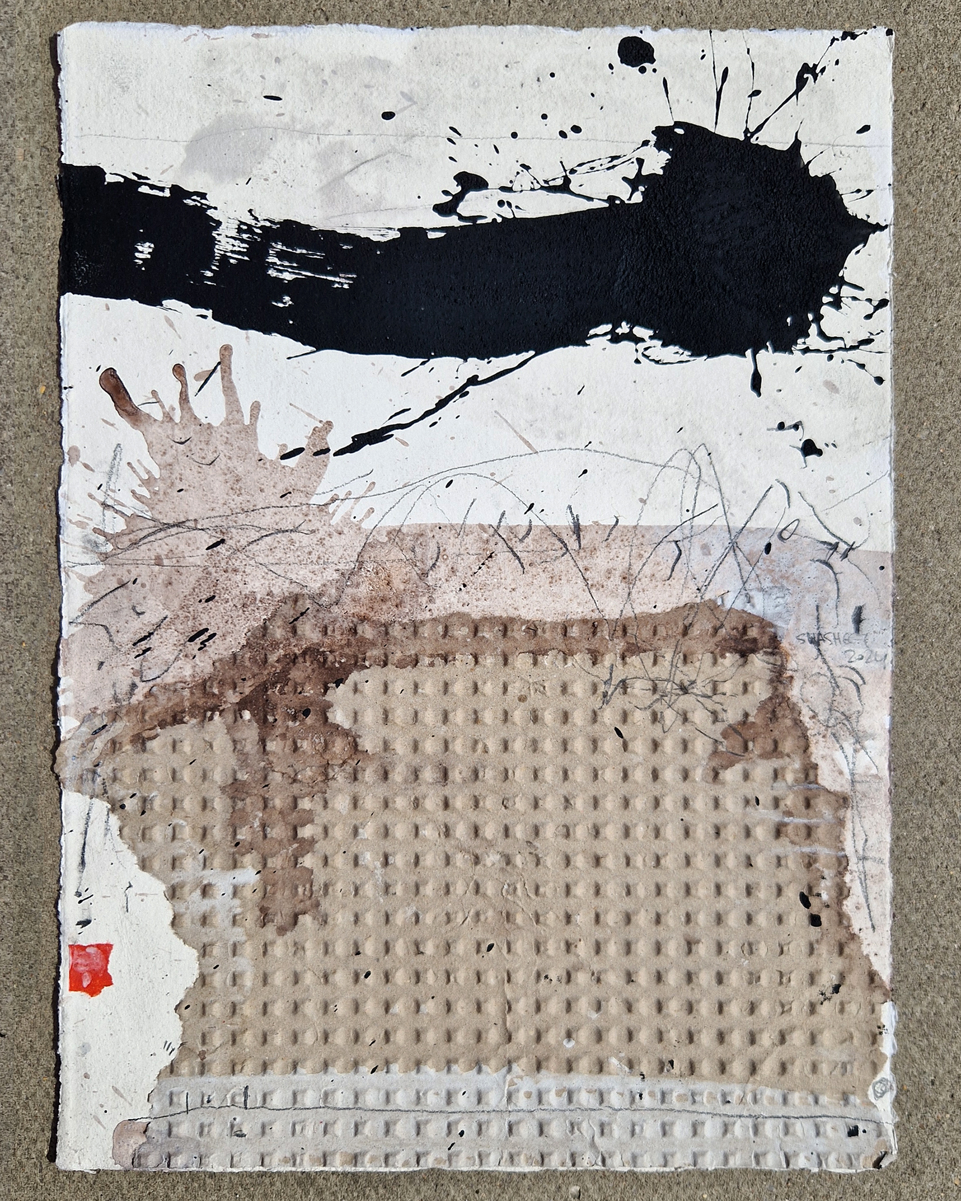 Composition 16-24  Mixed media on Khadi cotton paper  A3  2024  SOLD