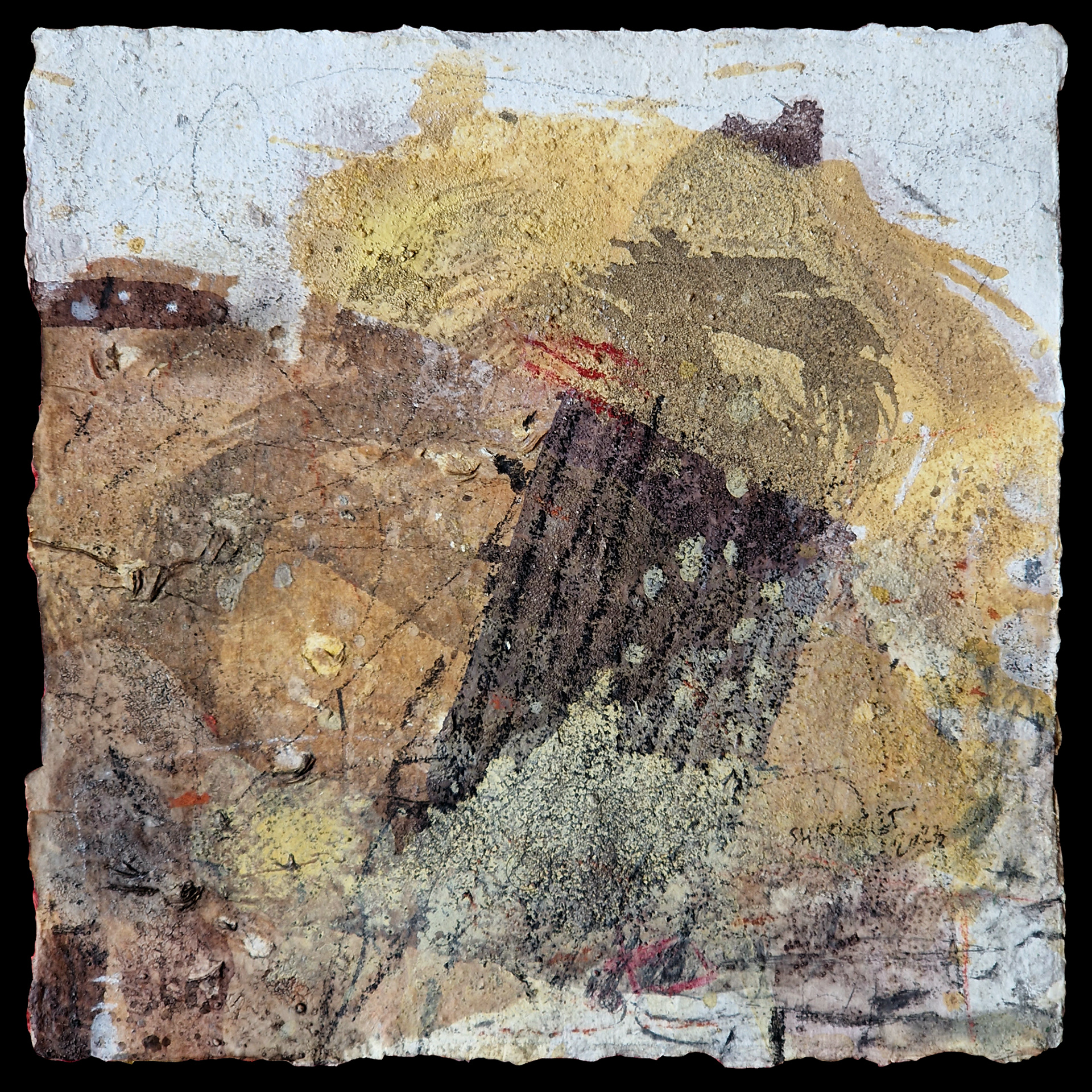 Composition 5-23  Mixed media on Khadi cotton paper  20x20 cm  2023