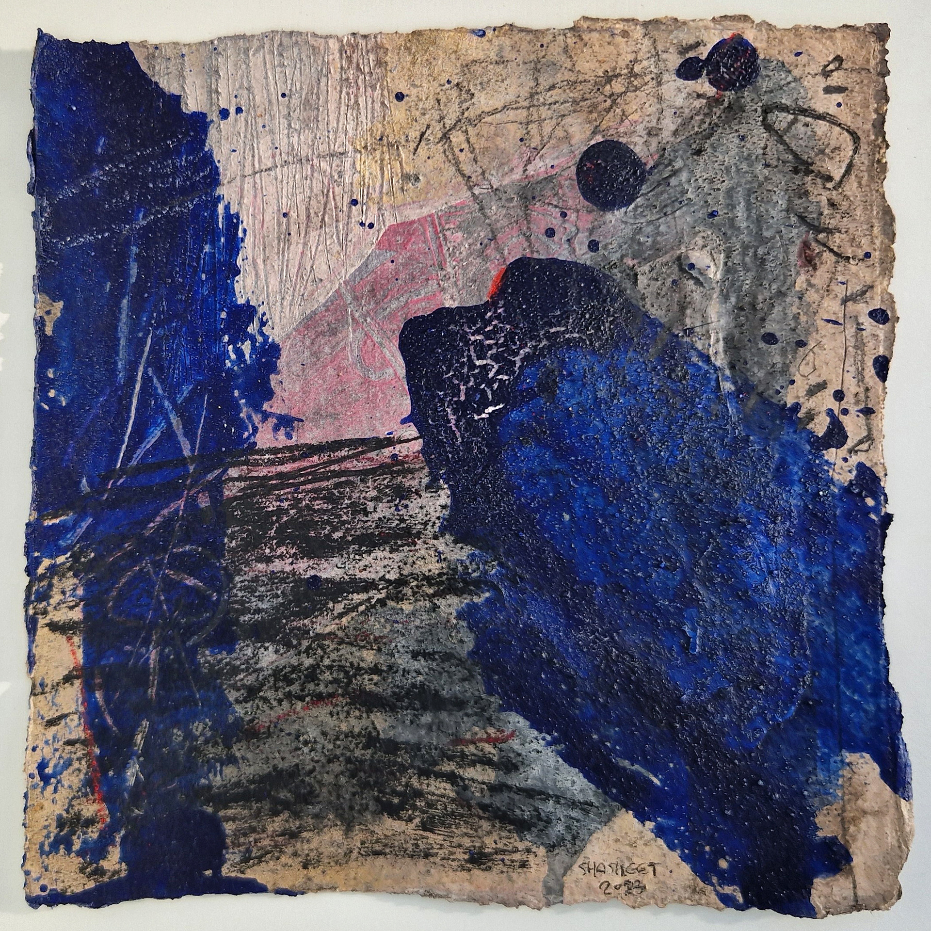 Composition 10-23  Mixed media on Khadi cotton paper  20x20 cm  2023