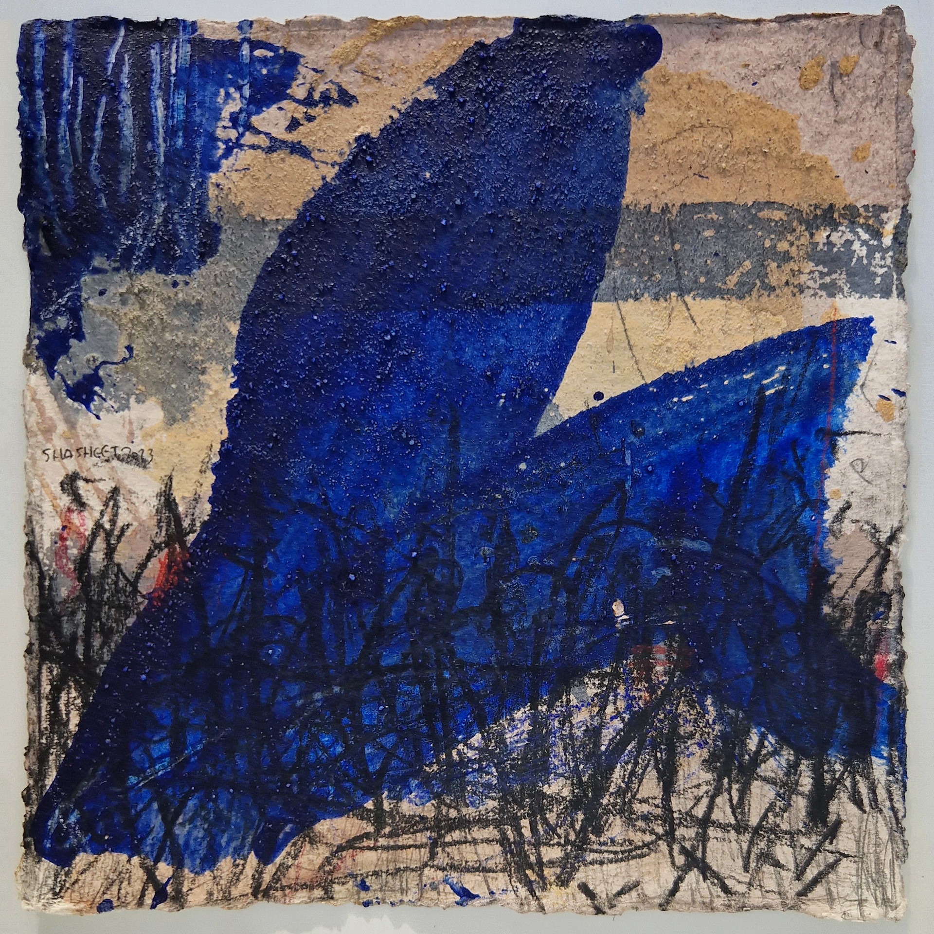 Composition 12-23  Mixed media on Khadi cotton paper  20x20 cm  2023