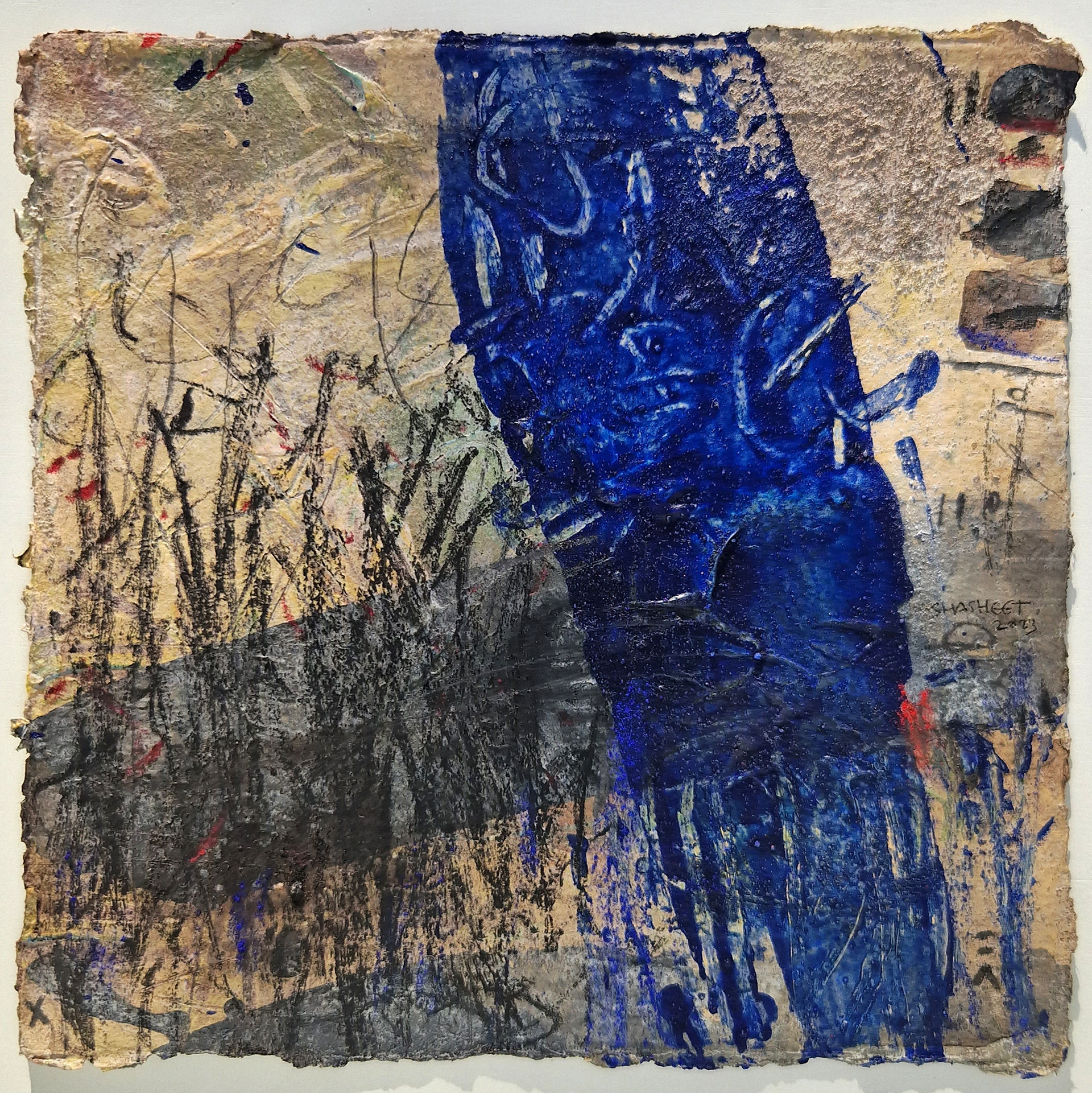 Composition 13-23  Mixed media on Khadi cotton paper  20x20 cm  2023