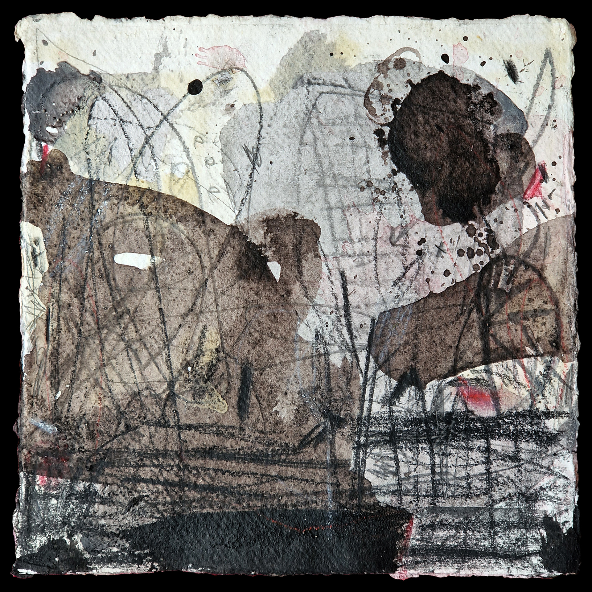 Composition 9-23  Mixed media on Khadi cotton paper  20x20 cm  2023
