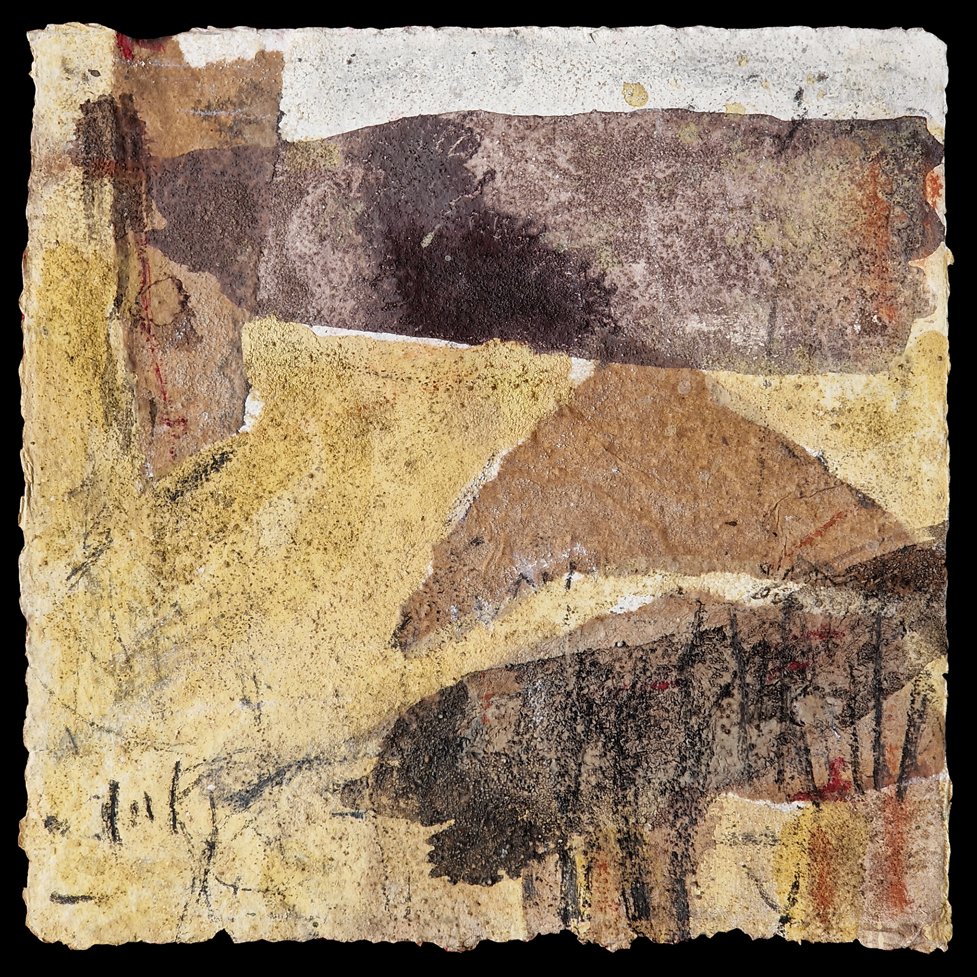 Composition 6-23  Mixed media on Khadi cotton paper  Collage, acrylic, charcoal and sand  20x20 cm  2023  SOLD