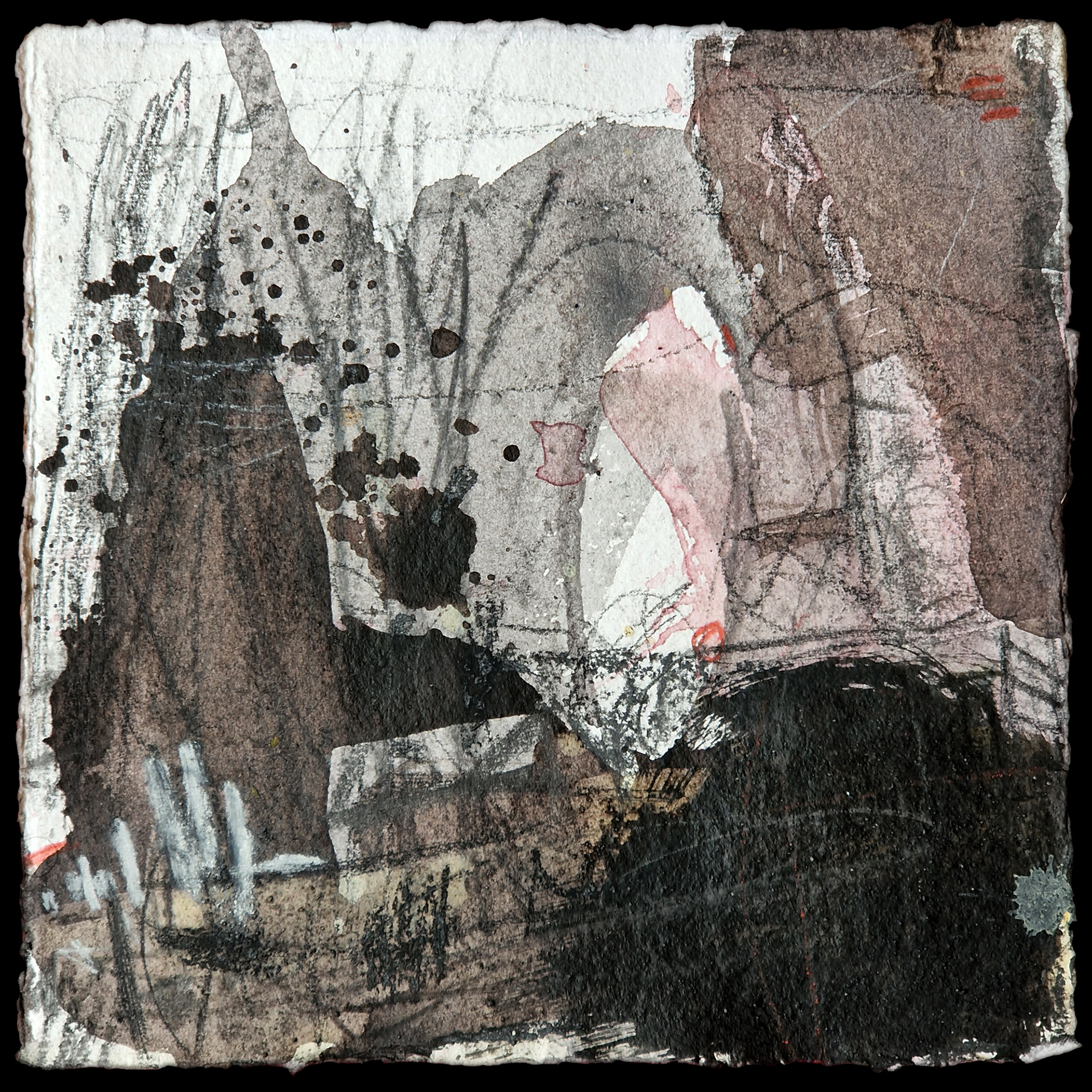 Composition 8-23  Mixed media on Khadi cotton paper  20x20 cm  2023