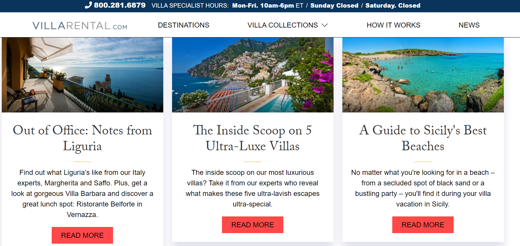 Blog post marketing spots on the Villa Rental website