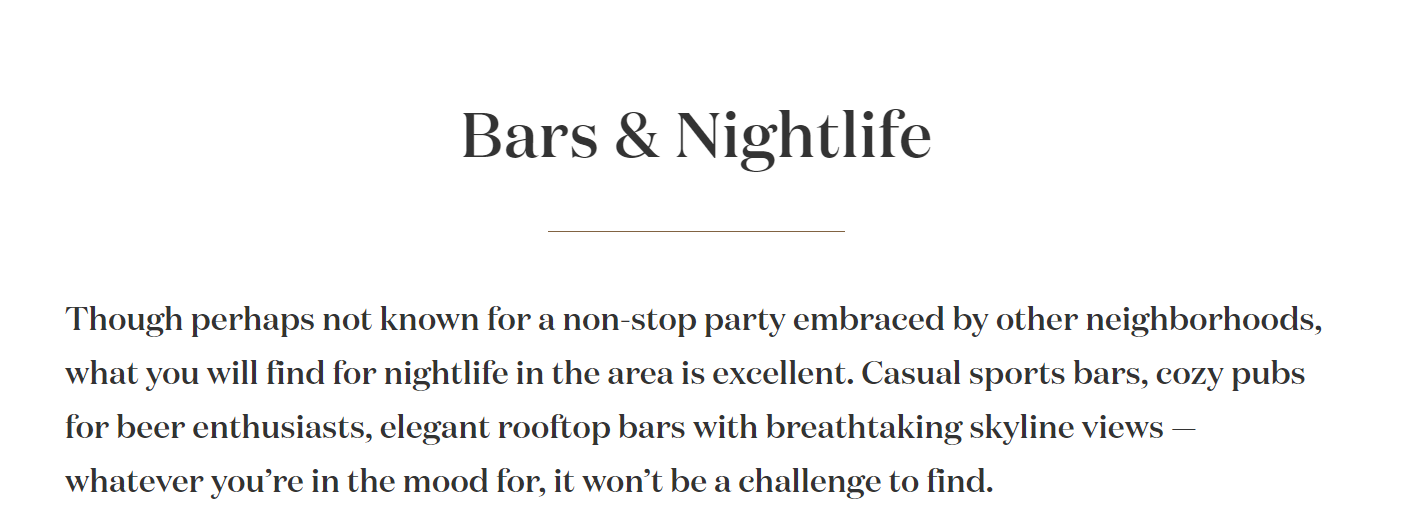 Excerpt of the neighborhood guide on The Benjamin's website
