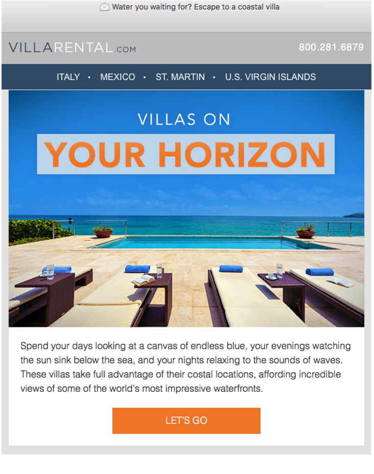 Excerpt of VillaRental.com email