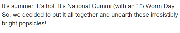 Excerpt of blog post about gummi worm popsicles
