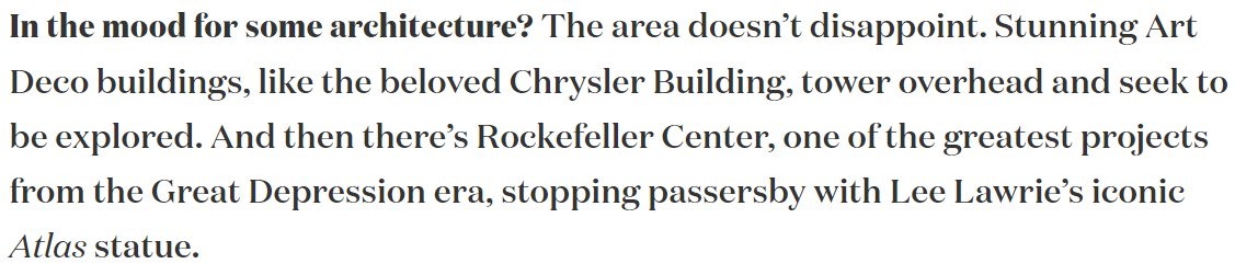 Excerpt of the neighborhood guide on The Benjamin's website