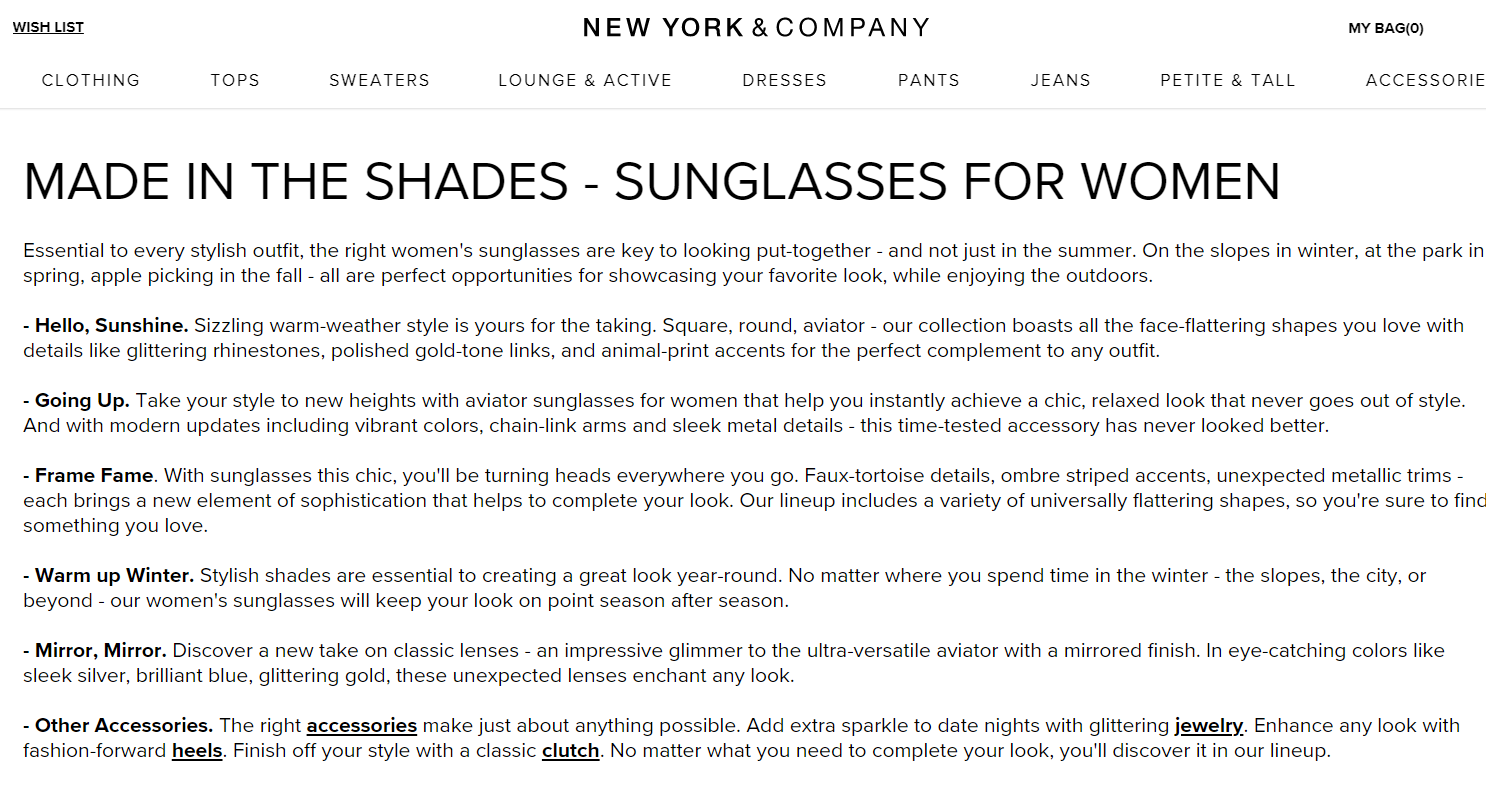 Excerpt of the New York & Co website