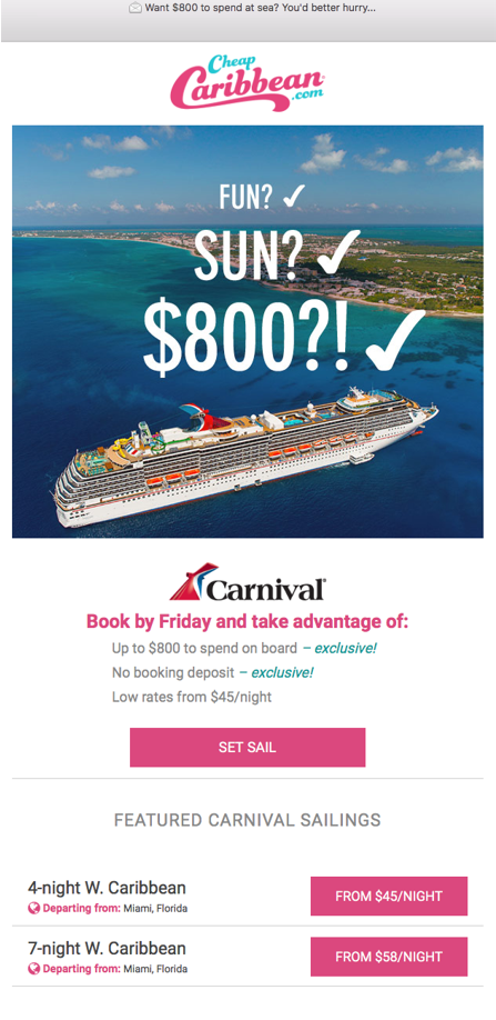 Excerpt of CheapCaribbean.com Cruises email