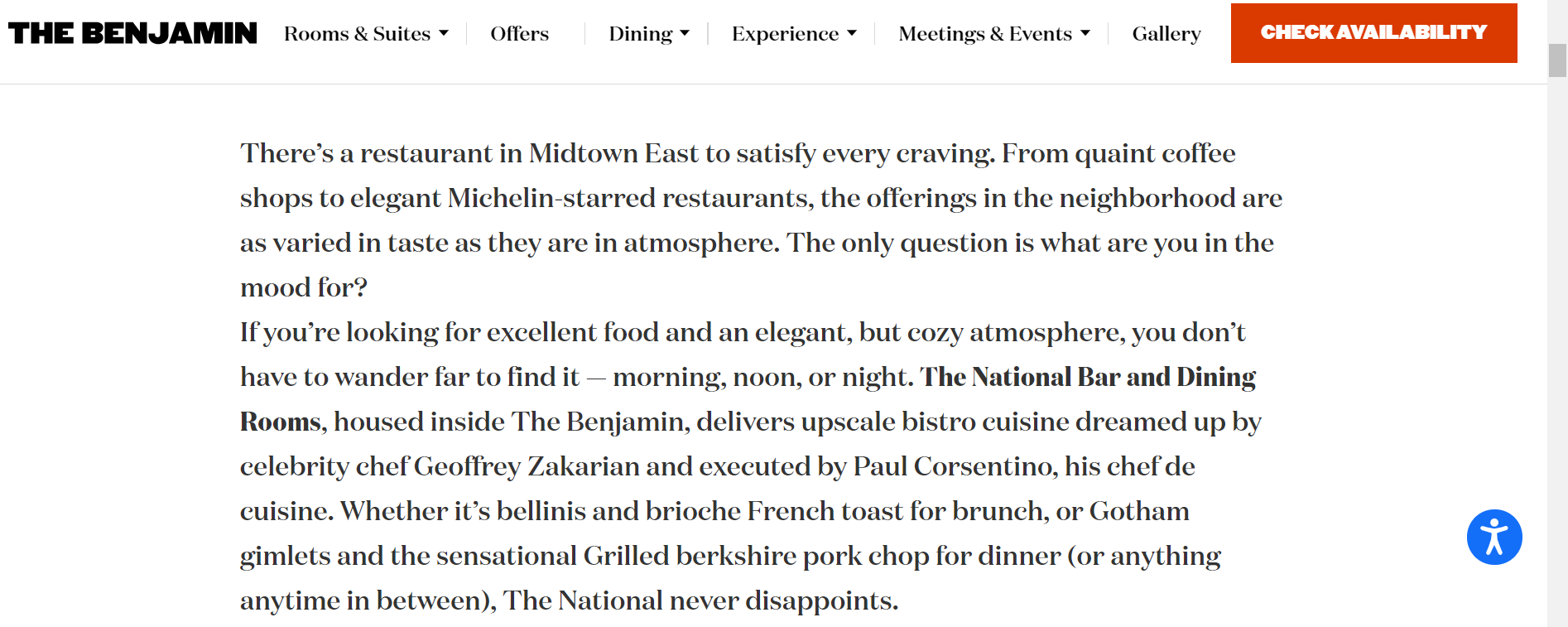 Excerpt of the neighborhood guide on The Benjamin's website