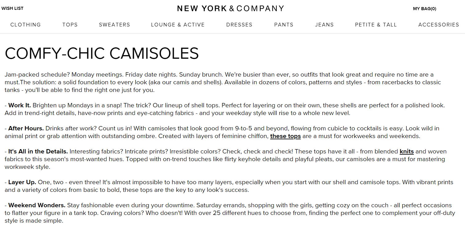 Excerpt of the New York & Co website