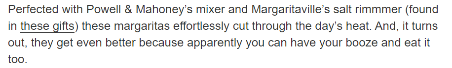 Excerpt of a blog post featuring margarita ingredients found in the company's products