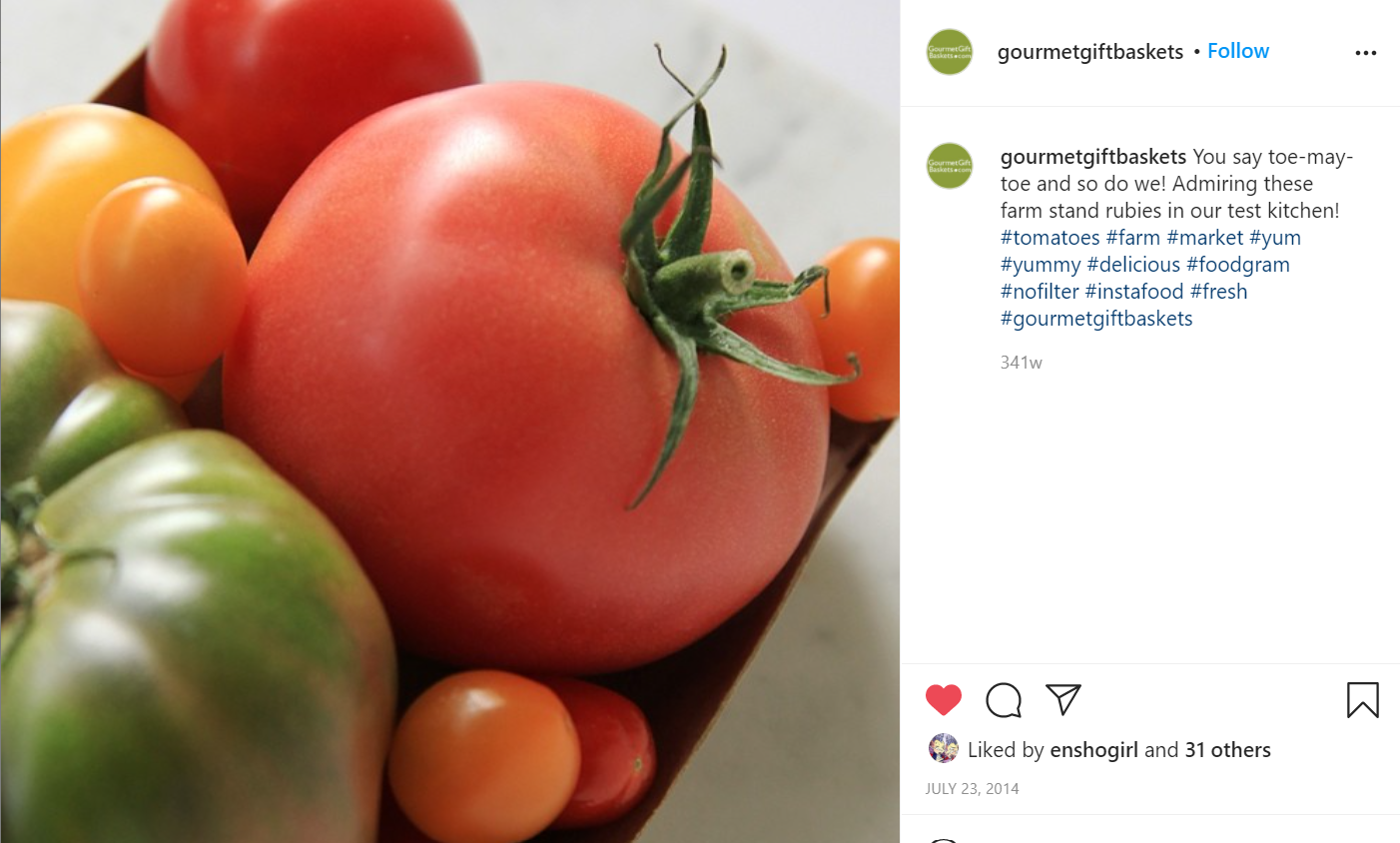 Tomatoes styled for photoshoot and accompanying Instagram post