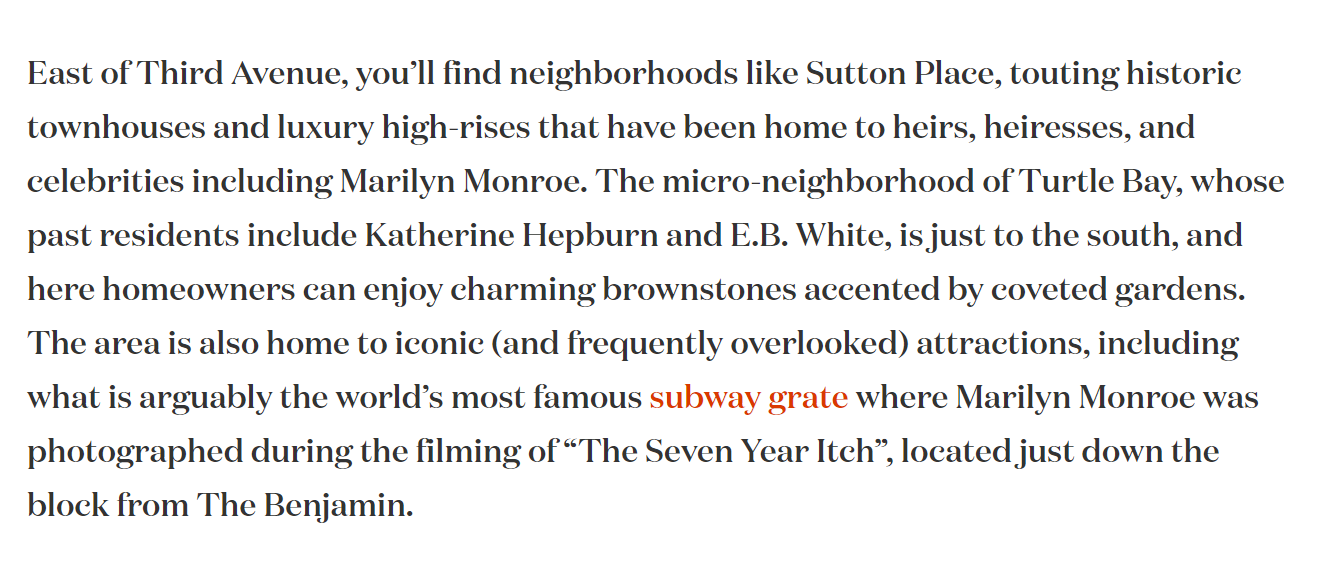 Excerpt of the neighborhood guide on The Benjamin's website