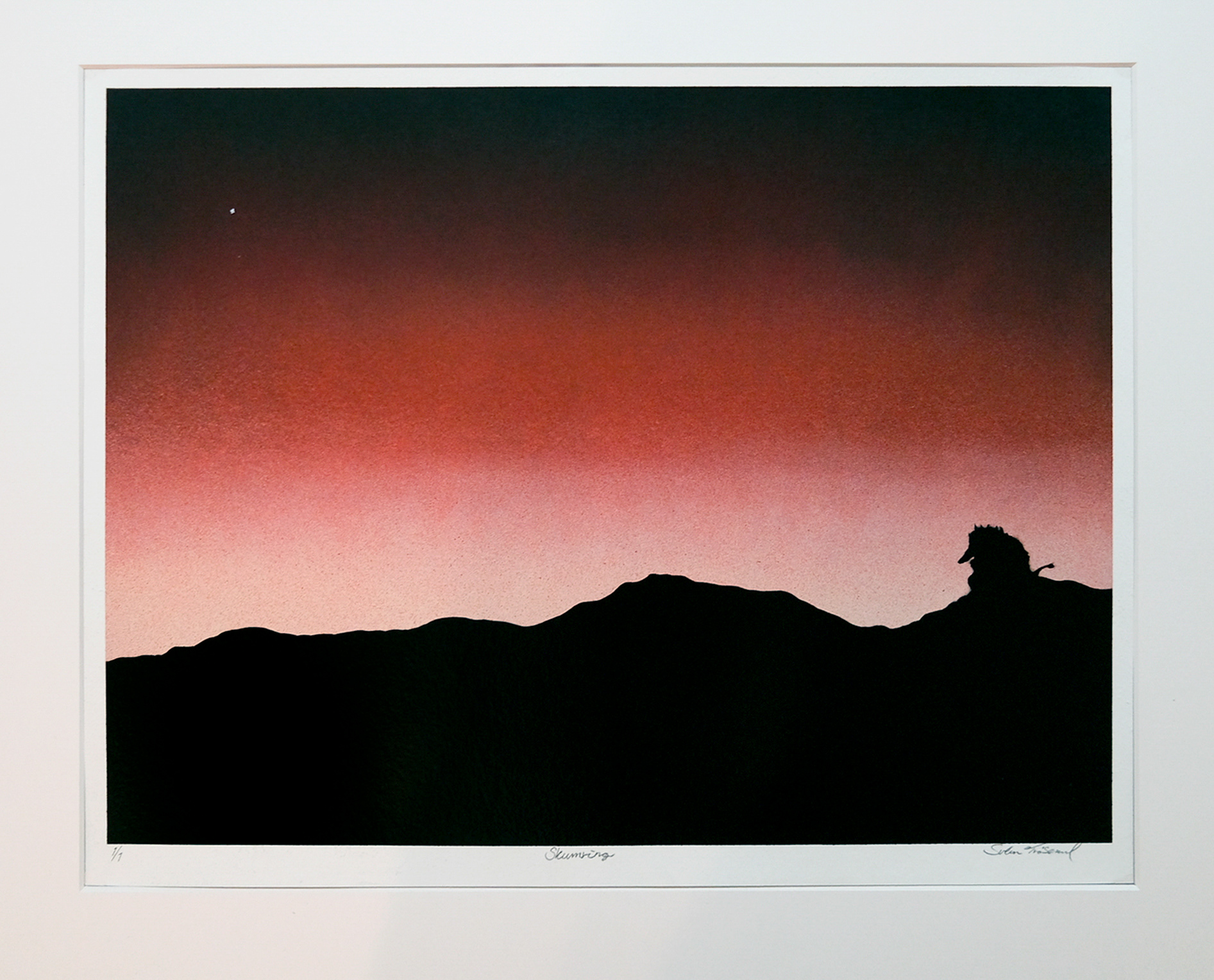 Title: Skumring. Each color variation is unique!  Only 1 of each color is made! Paper: Hahnemühle Mixed Media Bamboo 265g. Size: 40 x 50cm. Price: 4500,- NOK