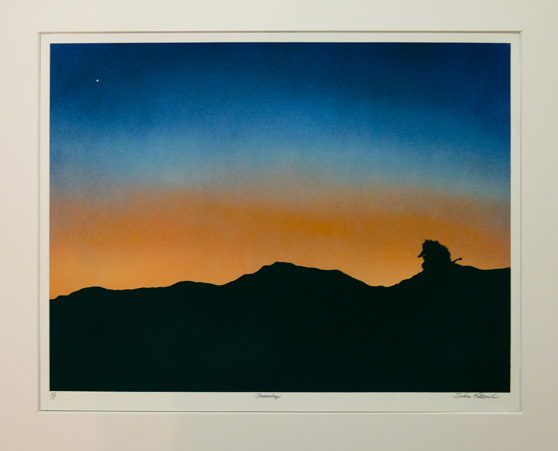 Title: Skumring. Each color variation is unique!  Only 1 of each color is made! Paper: Hahnemühle Mixed Media Bamboo 265g. Size: 40 x 50cm. Price: 4500,- NOK