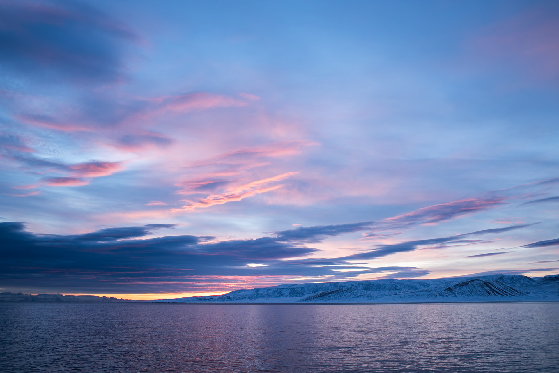 ©SVANA  Sunset in Scoresby Sound, the longest fjord on Earth.