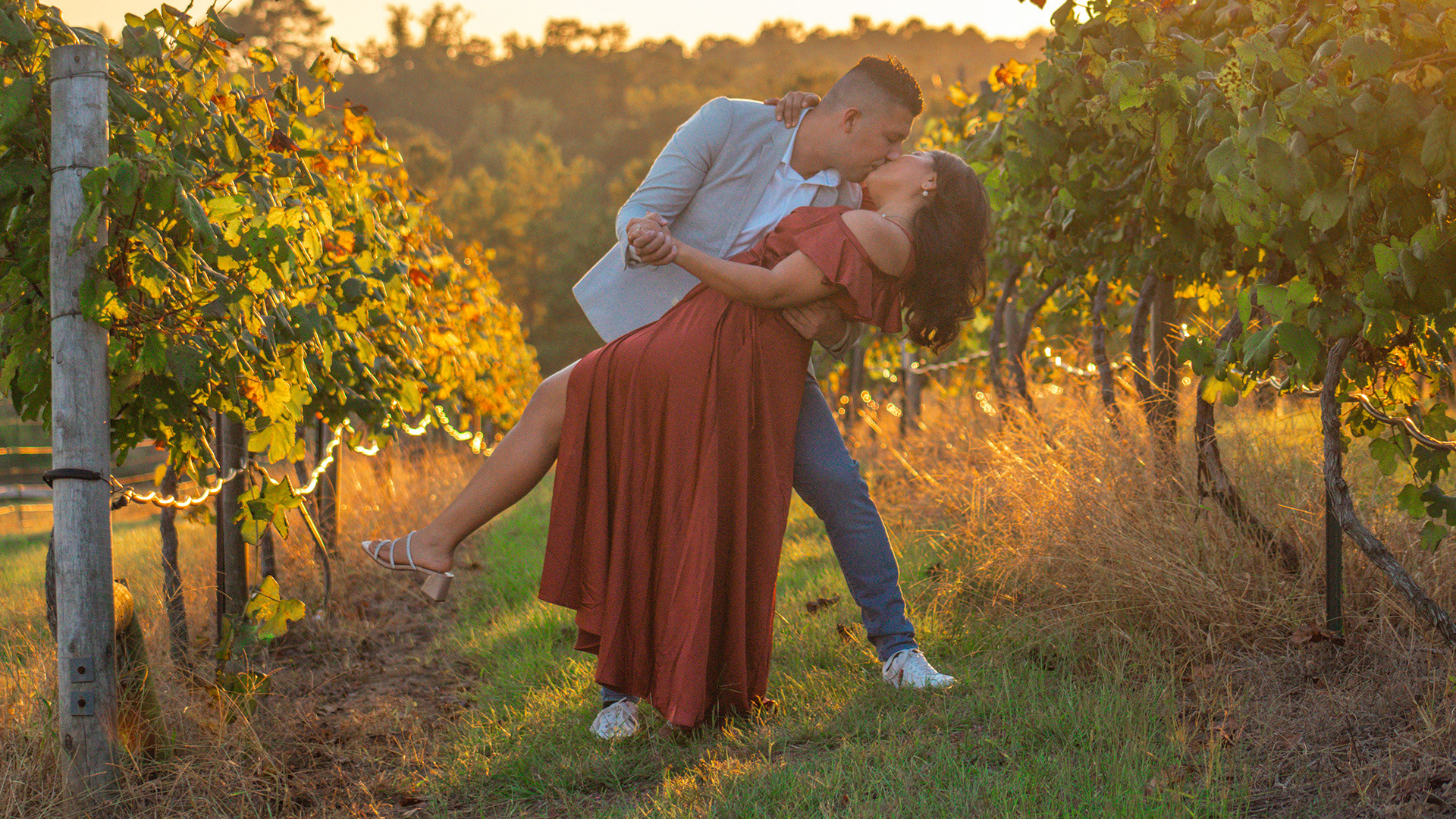 Couple's Engagement Photo at Enoch's Stomp Vineyard & Winery in East Texas