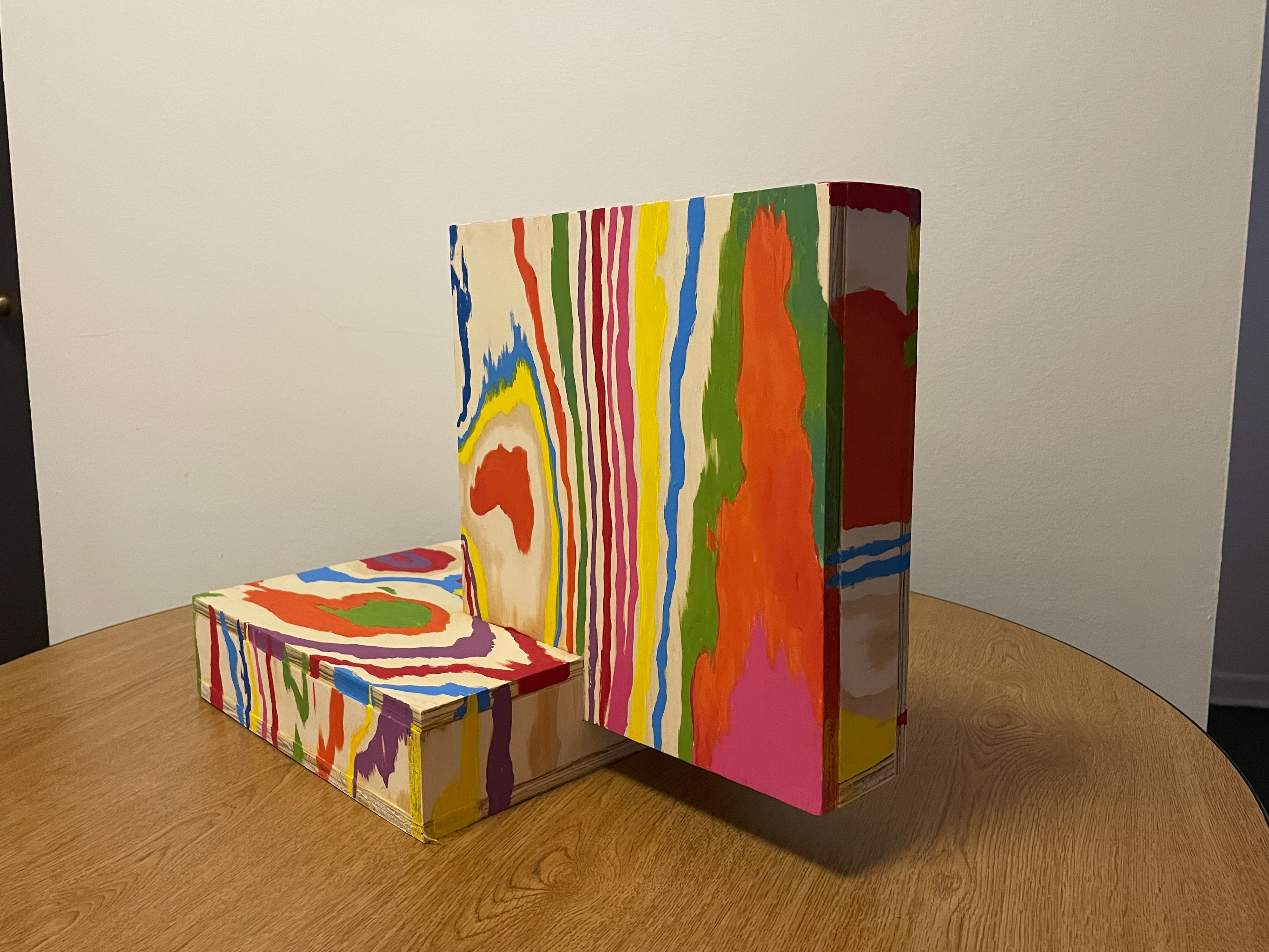 wood sculpture and guache paint