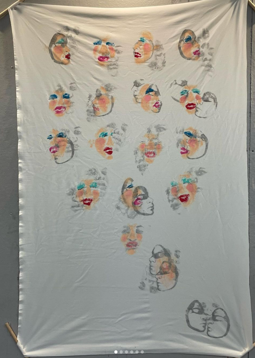 acrylic paint and ink trnasfers on fabric