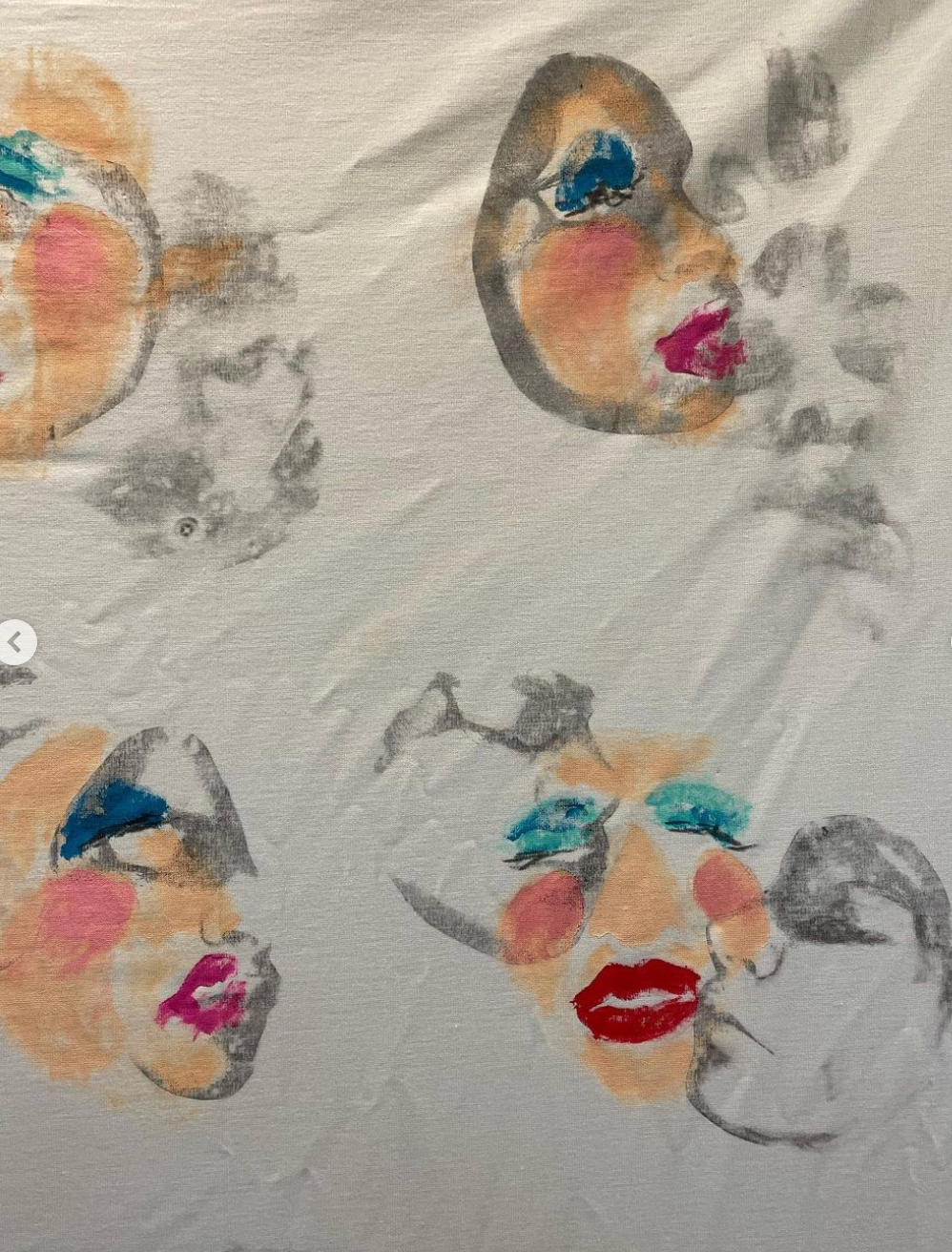 acrylic paint and ink trnasfers on fabric