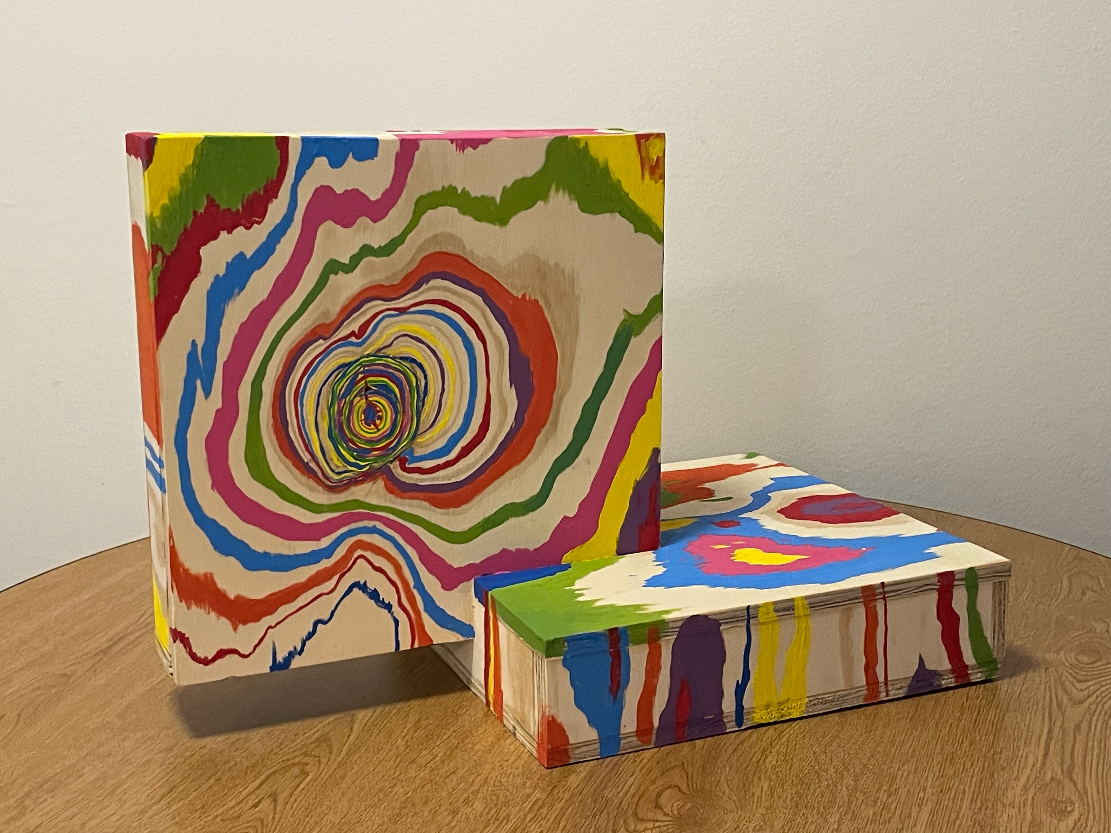 wood sculpture and guache paint