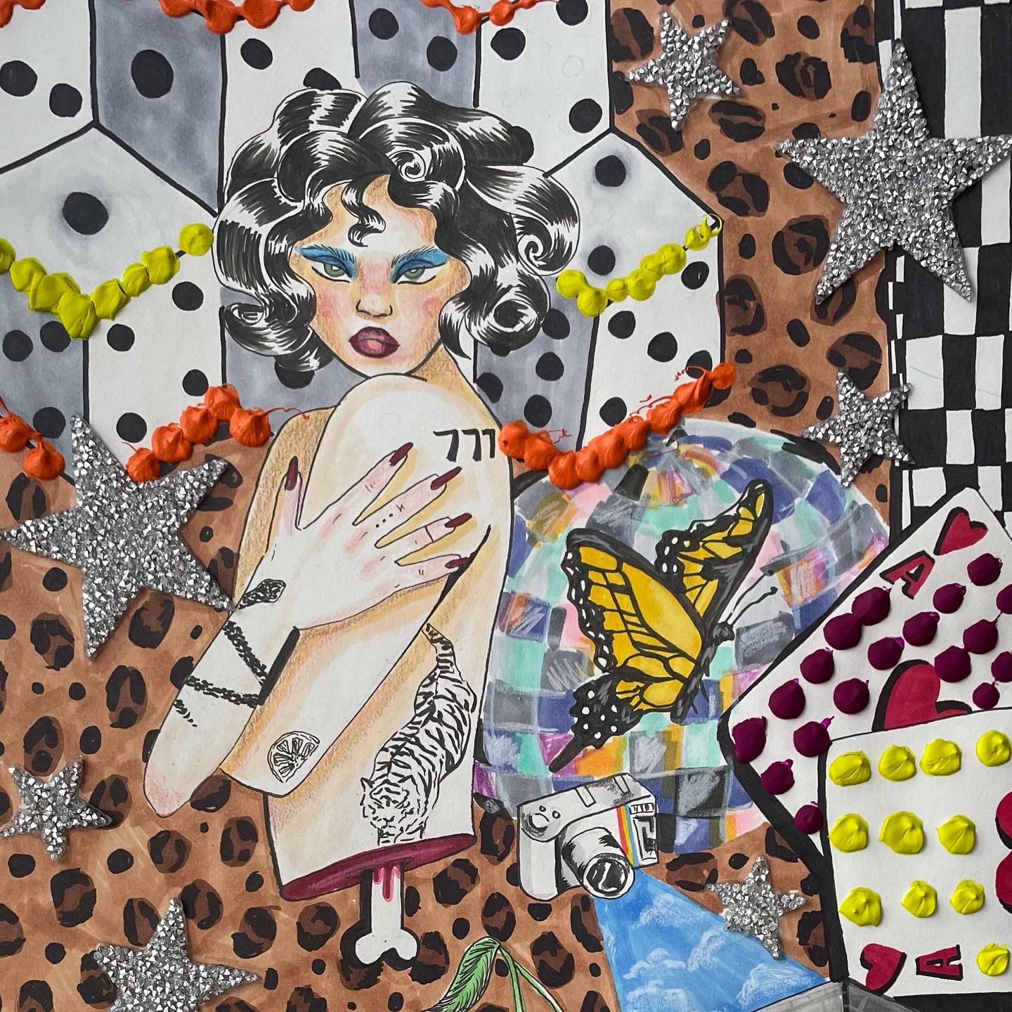 markers and paint and collage