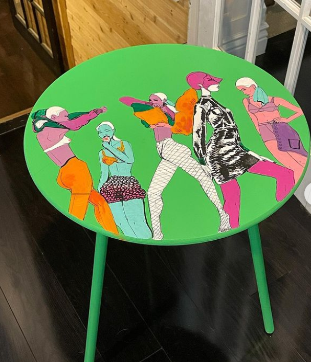 acrylic paint on table
