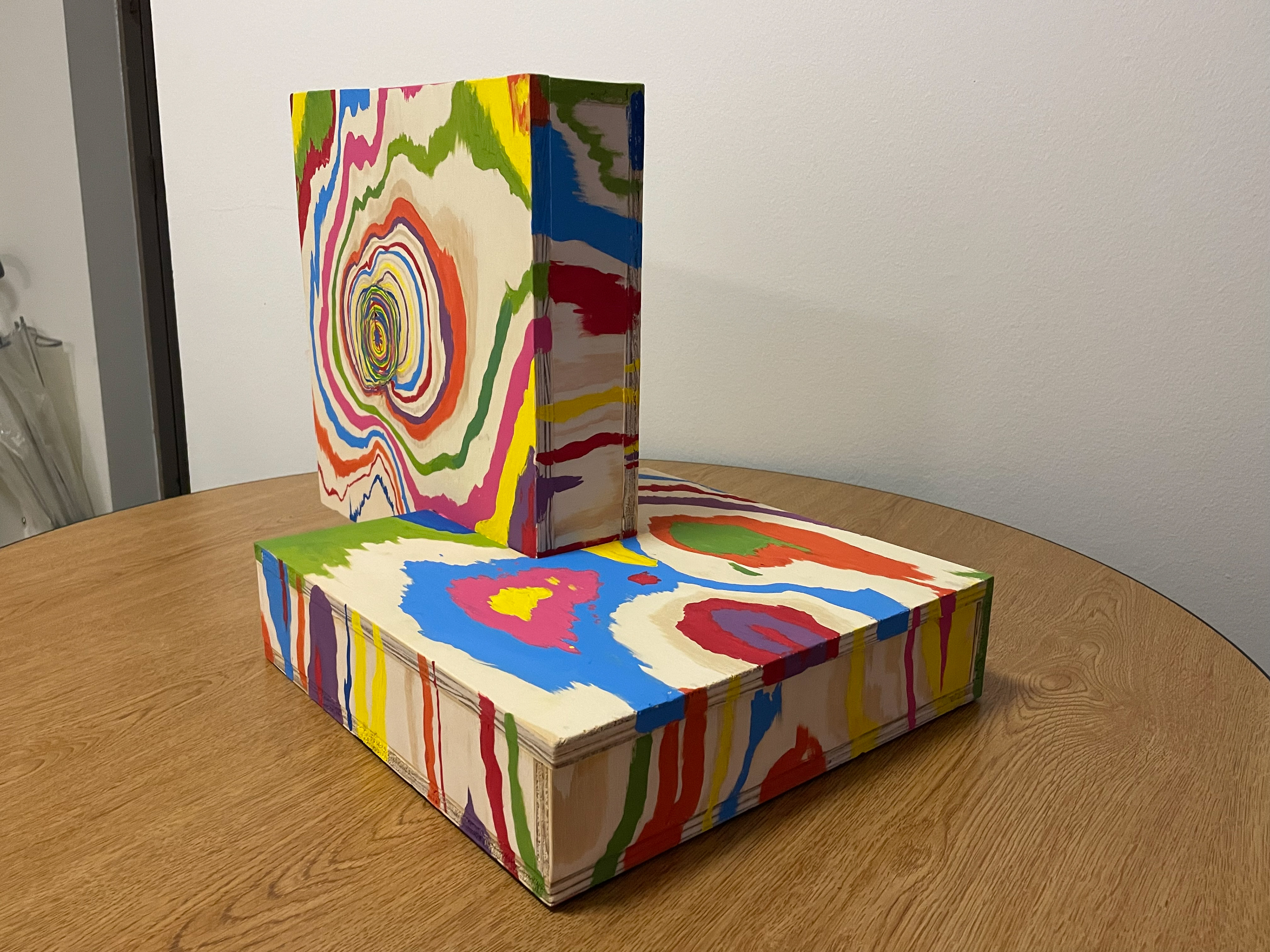 wood sculpture and guache paint