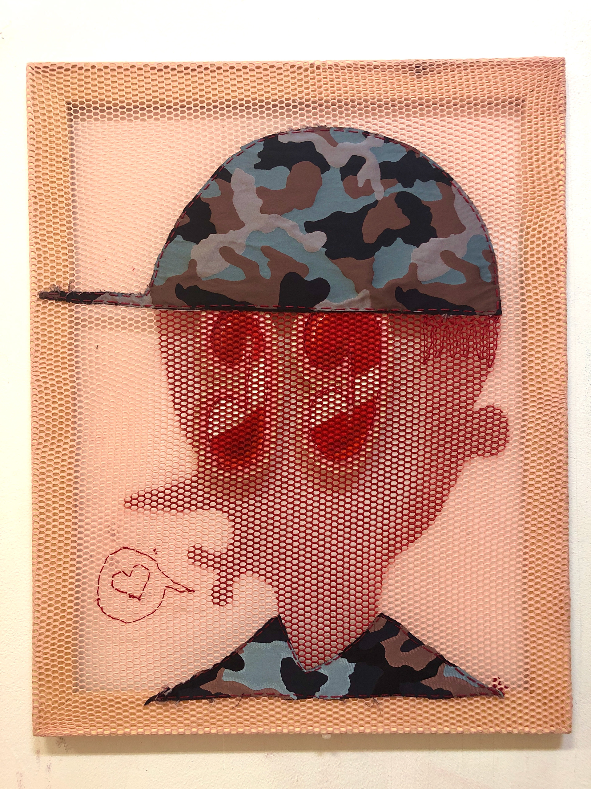 "Luv" 60 x 75 cm Oil and spraypaint on fabrics