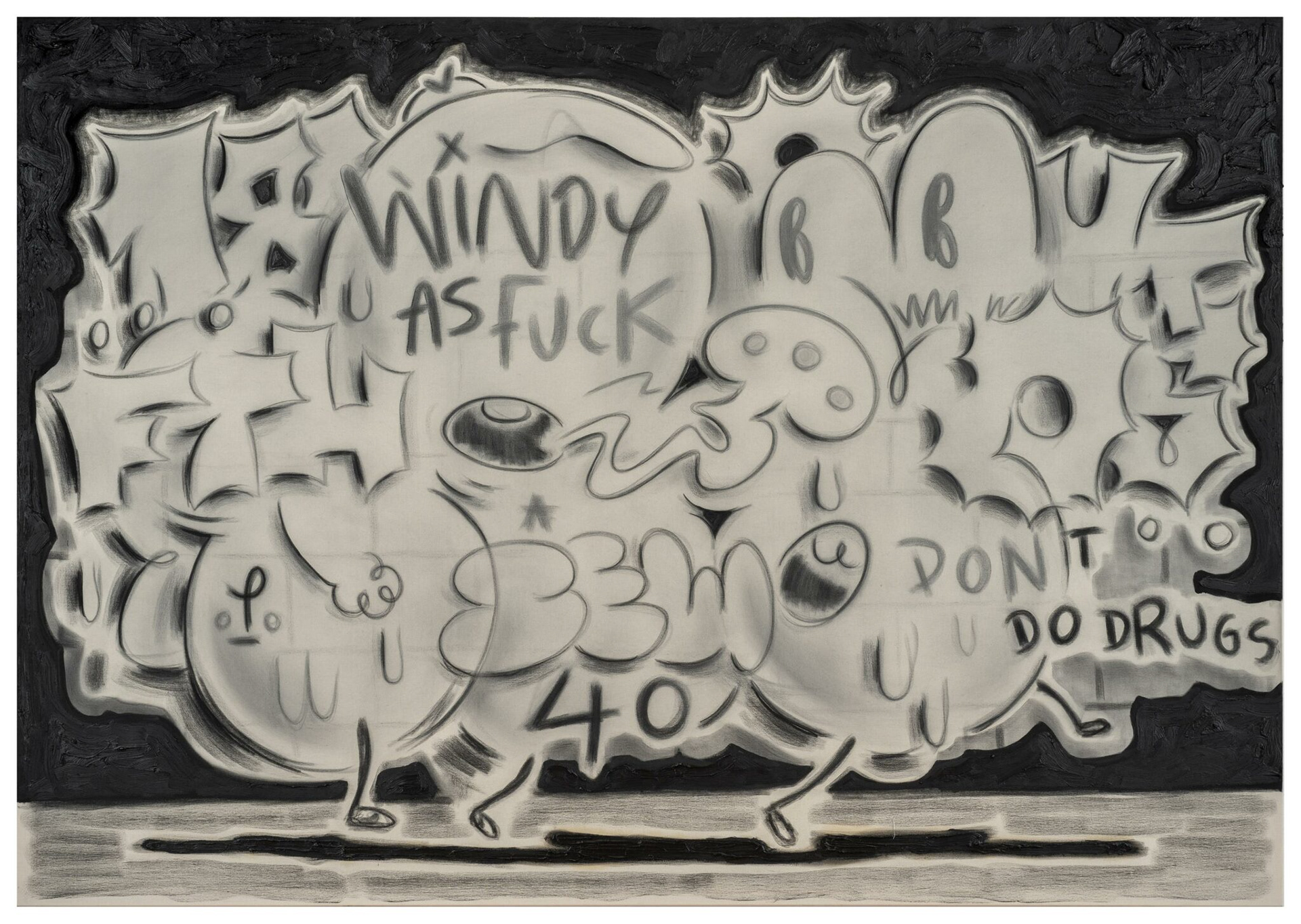 MEHMET & KAZIM “DON’T DO DRUG$” 2023 OIL AND CHARCOAL ON CANVAS 190 X 270 CM AMK/M 19/00