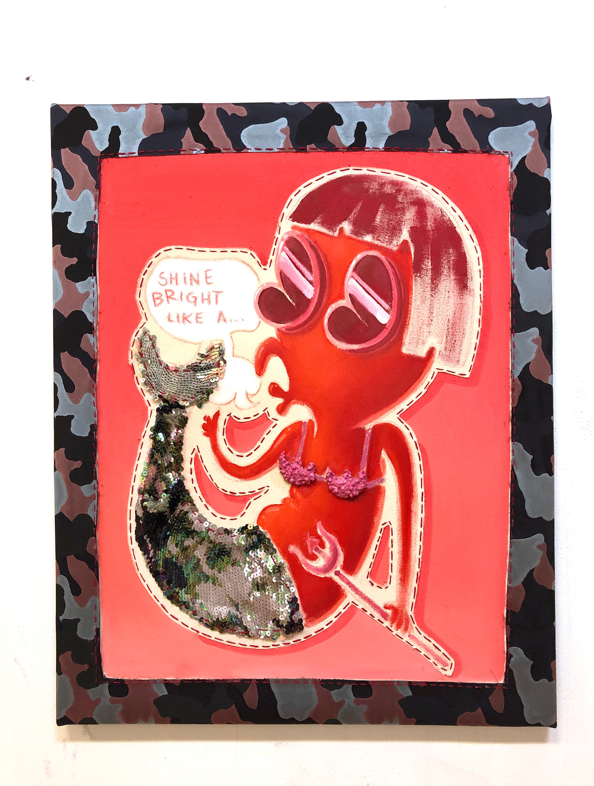 "Shine bright like a…" 60 x 75 cm Oil on canvas and fabrics